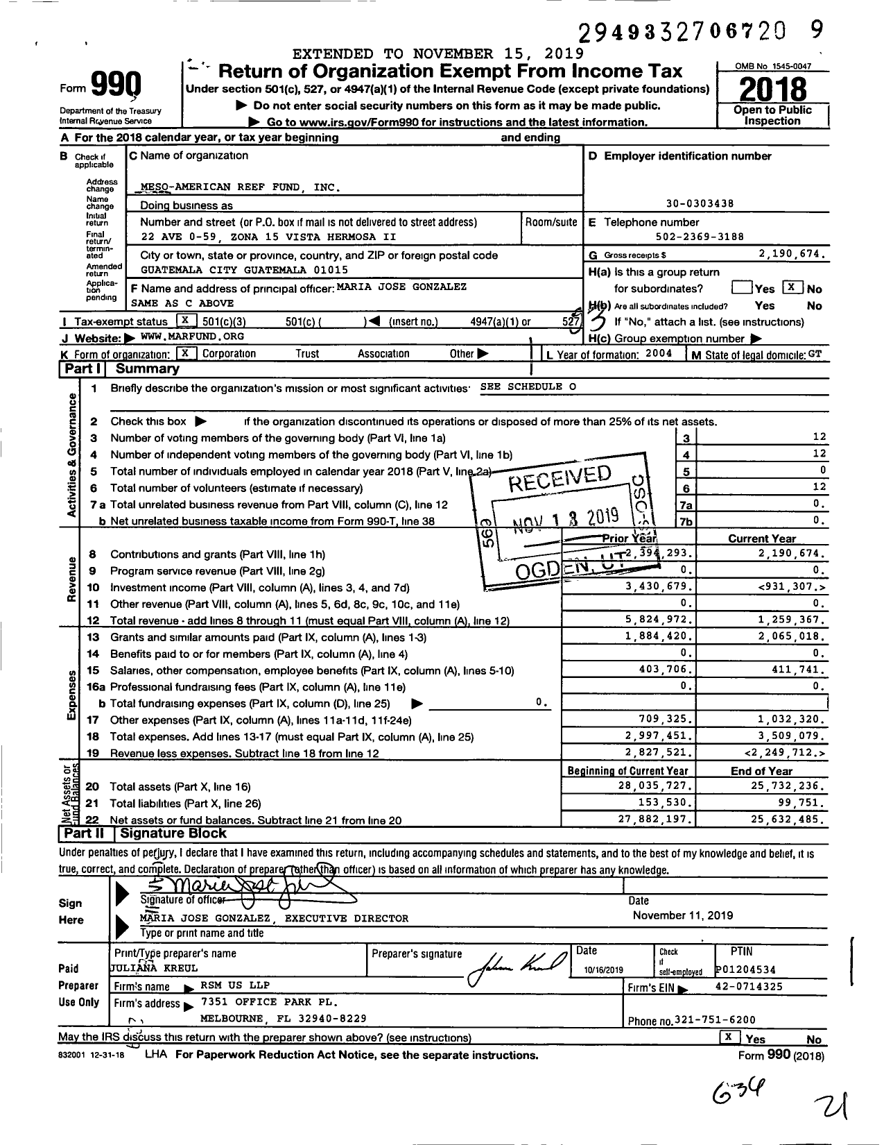 Image of first page of 2018 Form 990 for Meso-American Reef Fund