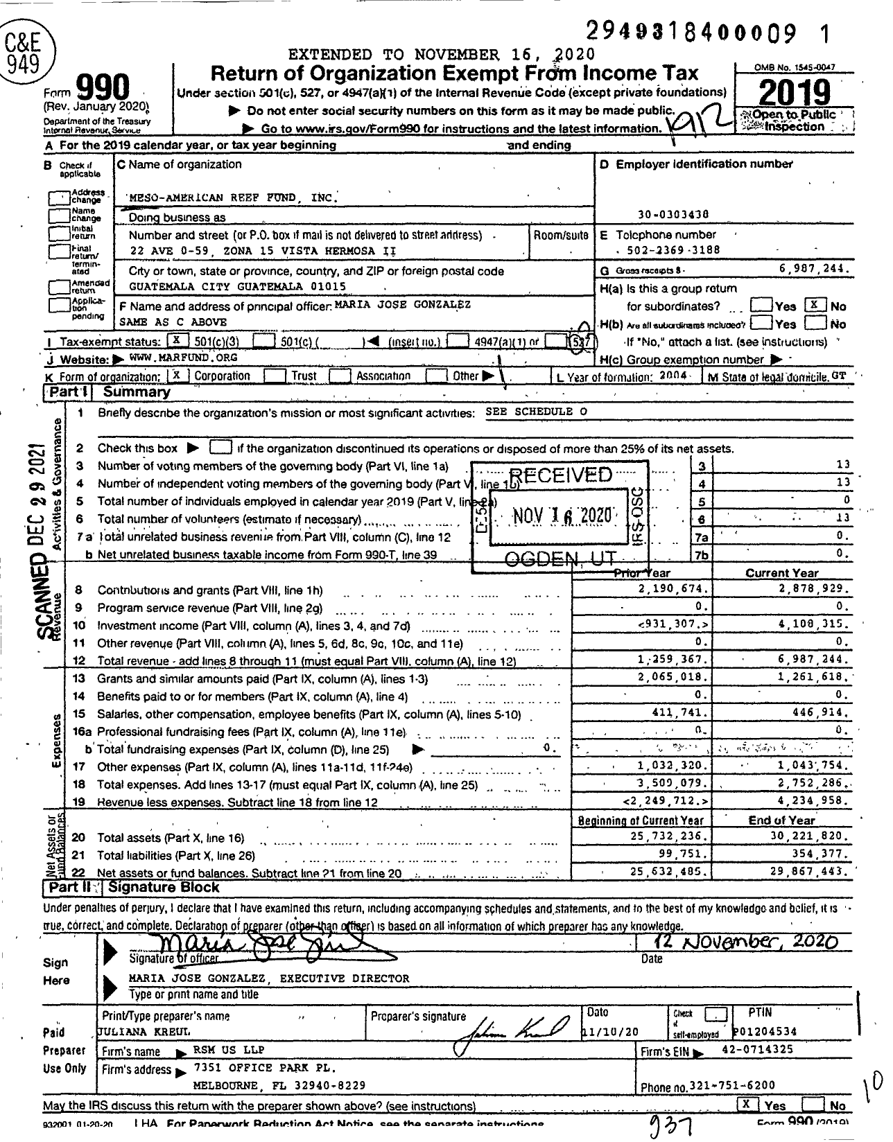 Image of first page of 2019 Form 990 for Meso-American Reef Fund