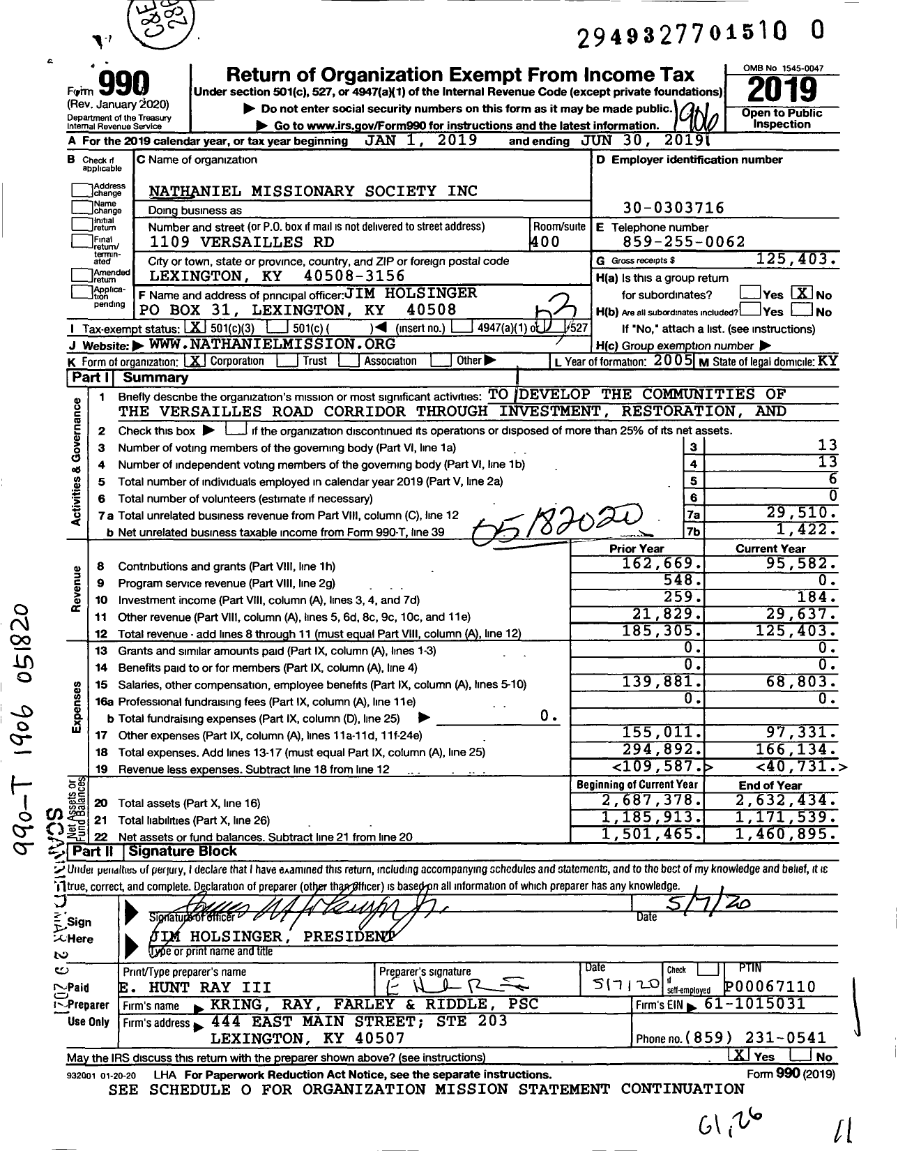 Image of first page of 2018 Form 990 for Nathaniel Missionary Society