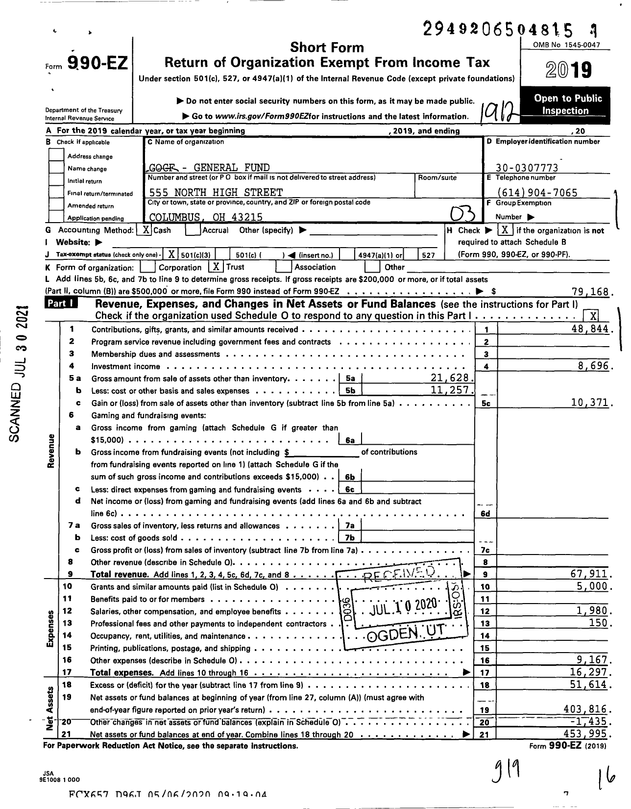 Image of first page of 2019 Form 990EZ for Greek Orthodox Cathedral Foundation