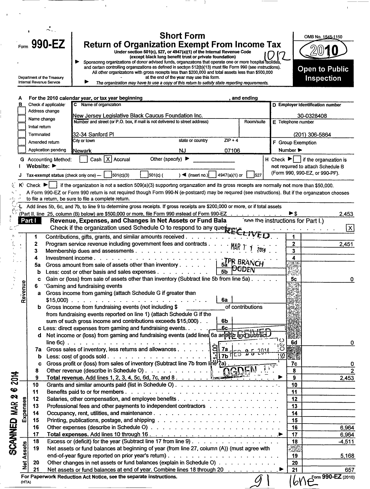 Image of first page of 2010 Form 990EO for New Jersey Black Caucus Foundation