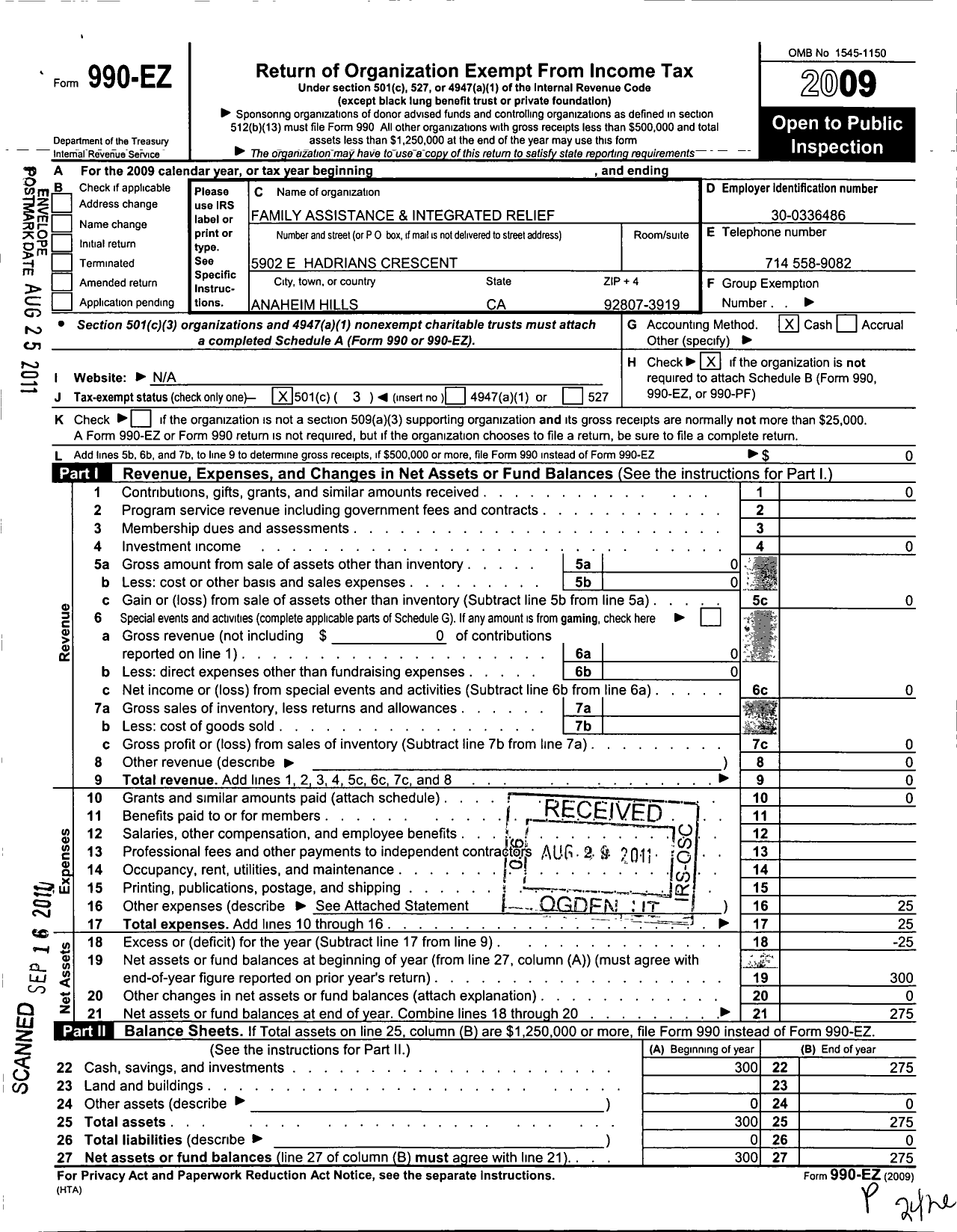 Image of first page of 2009 Form 990EZ for Millennium University of Global Technology at California Mugt Cal