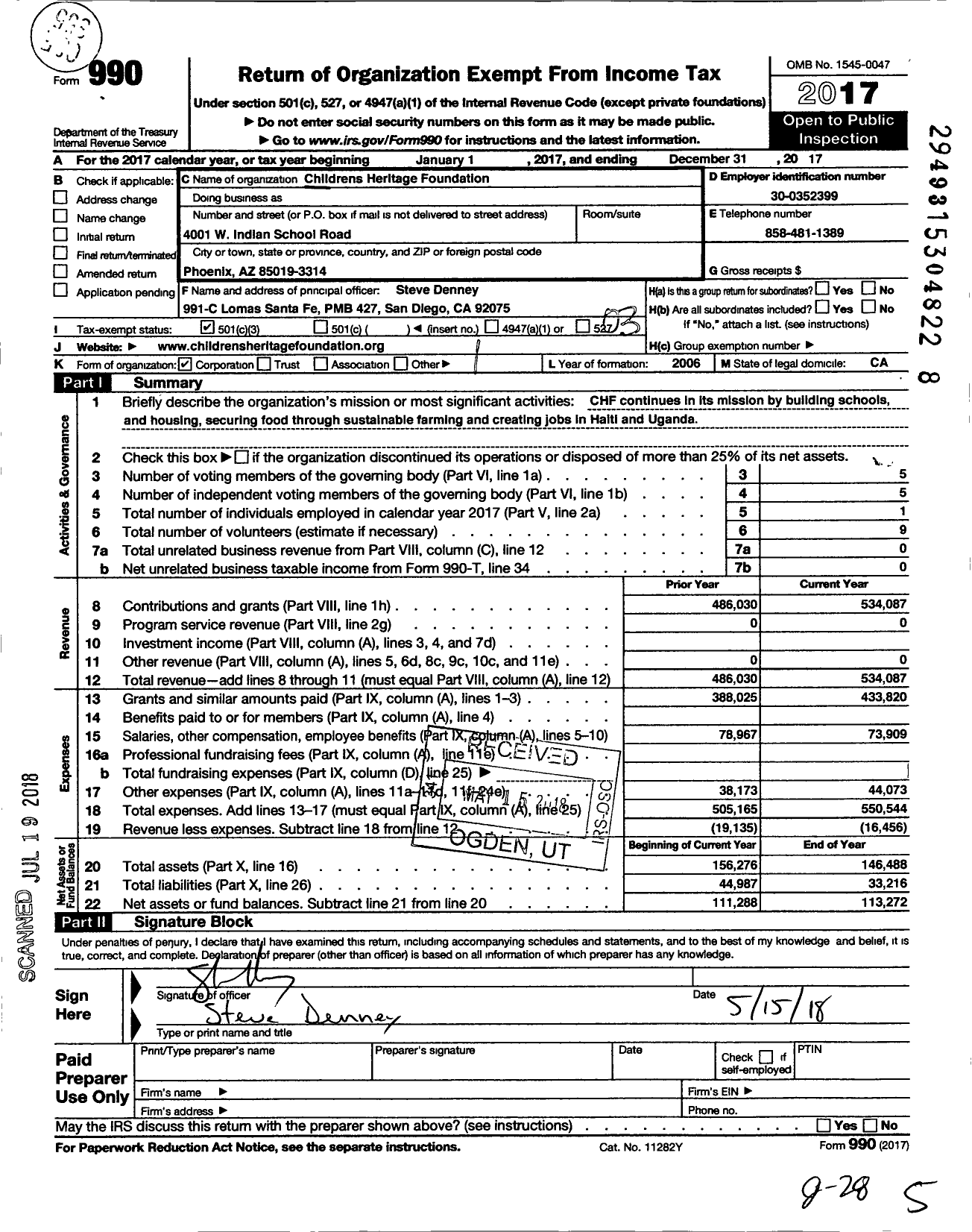 Image of first page of 2017 Form 990 for Childrens Heritage Foundation