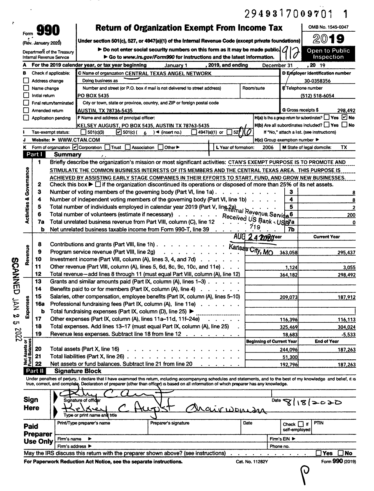 Image of first page of 2019 Form 990O for Central Texas Angel Network