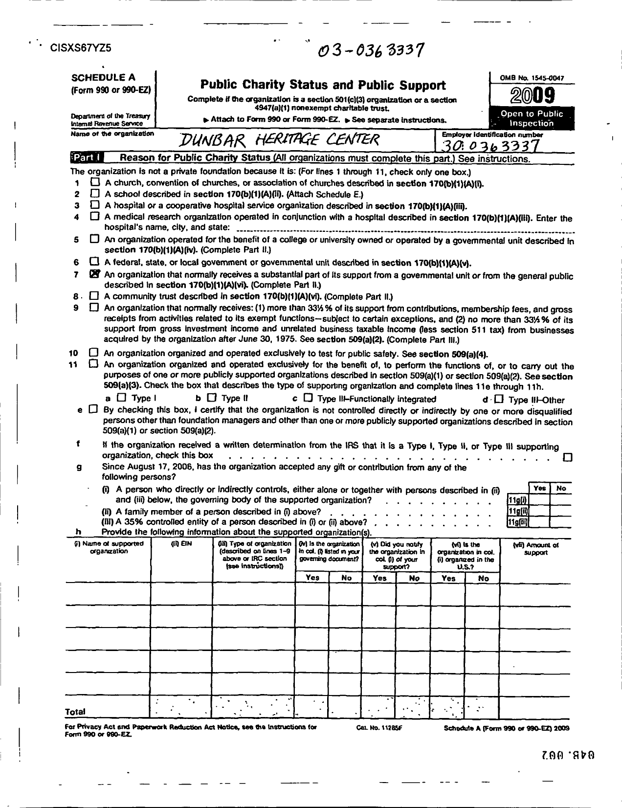 Image of first page of 2009 Form 990ER for Dunbar Heritage Center