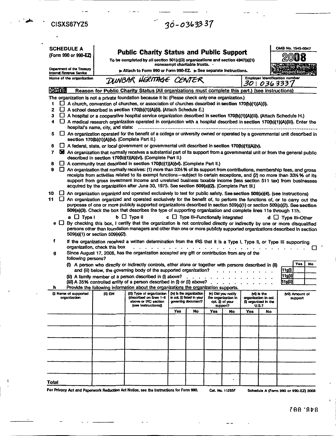 Image of first page of 2008 Form 990ER for Dunbar Heritage Center