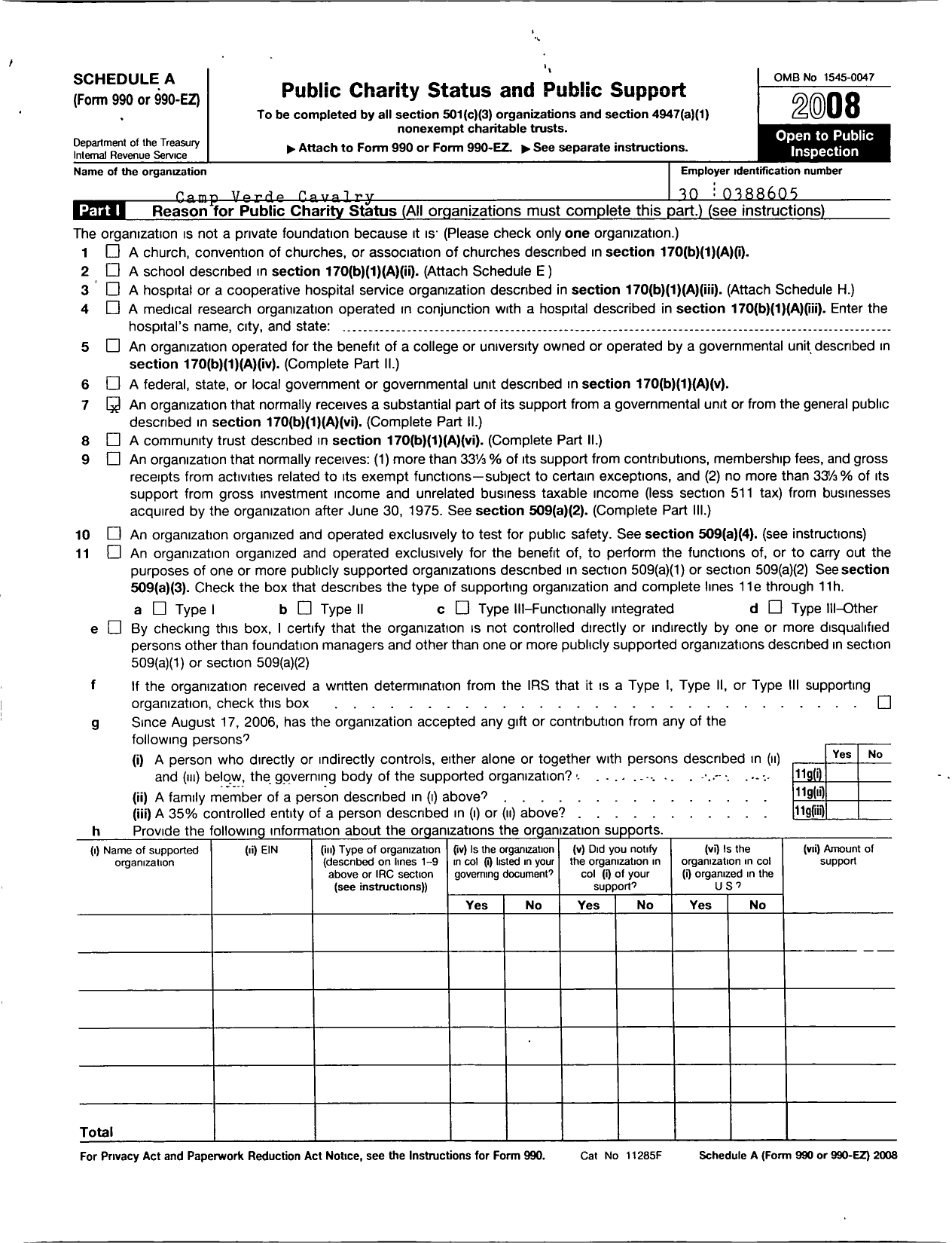 Image of first page of 2008 Form 990ER for Camp Verde Cavalry