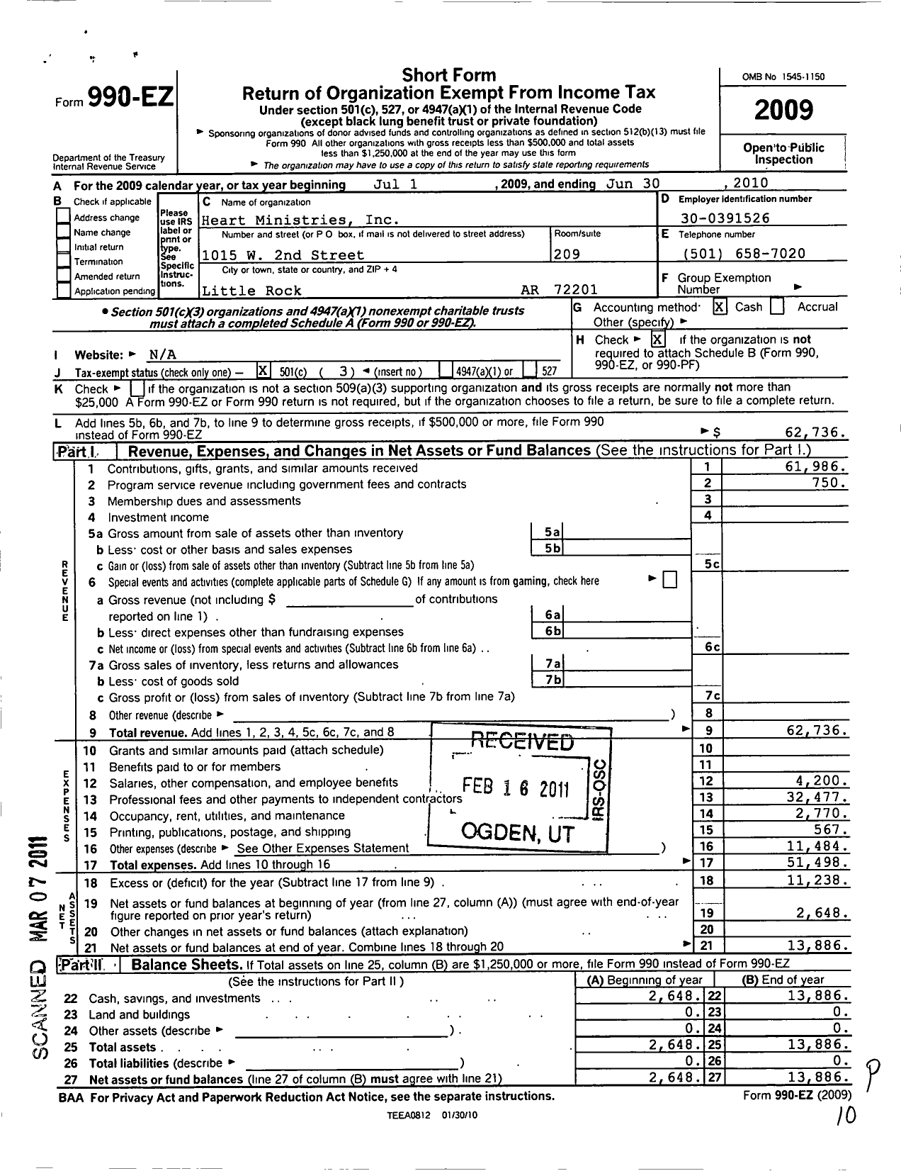 Image of first page of 2009 Form 990EZ for Heart Ministries