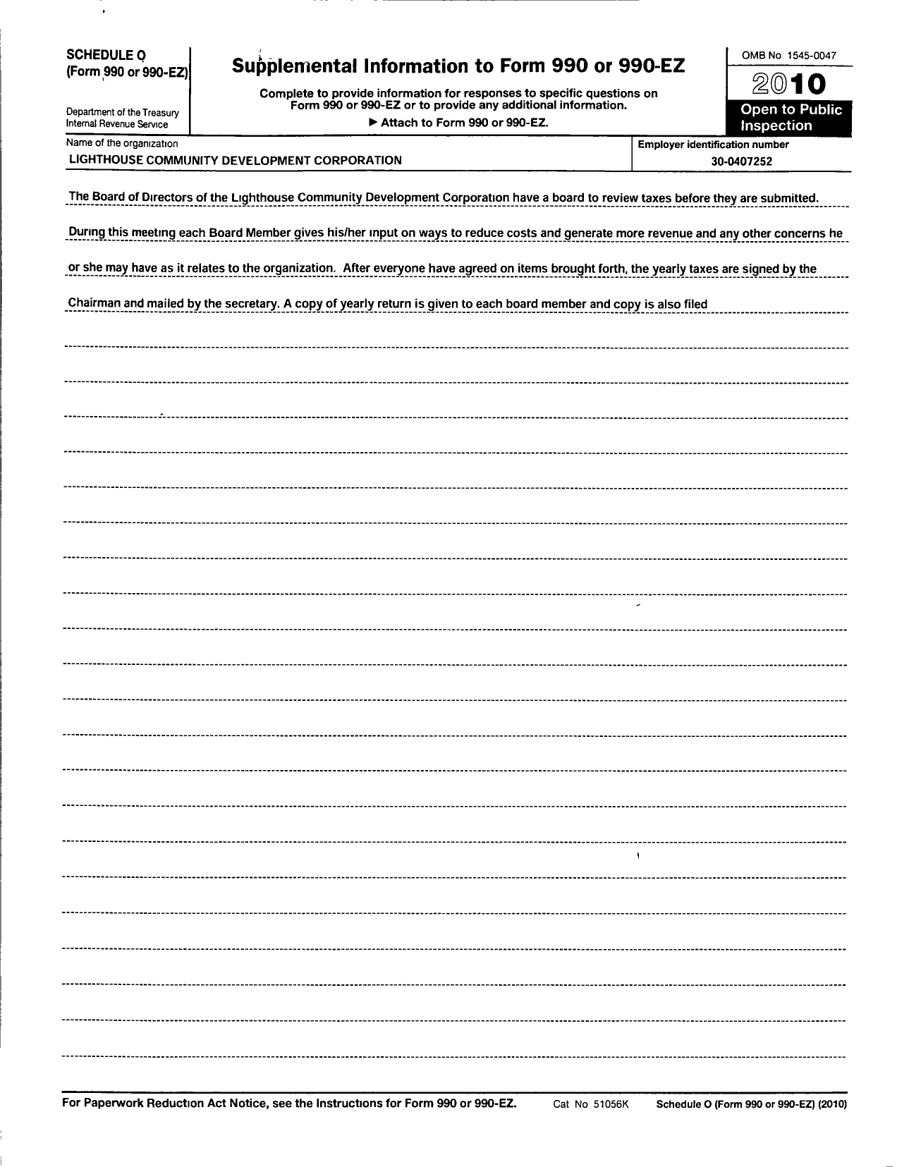 Image of first page of 2010 Form 990R for Lighthouse Community Development Corporation