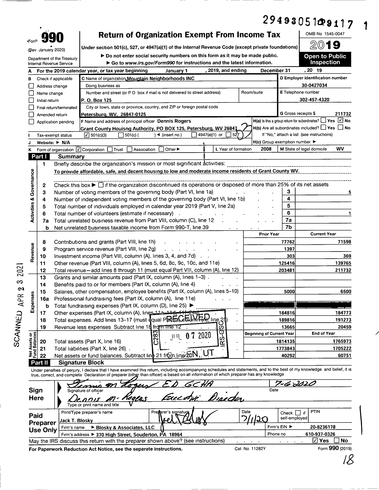 Image of first page of 2019 Form 990 for Mountain Neighborhoods