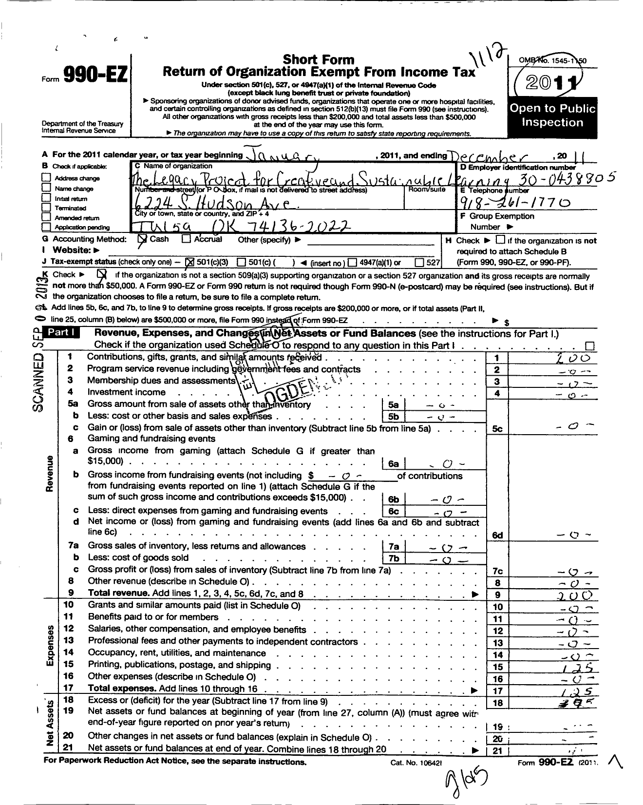 Image of first page of 2011 Form 990EZ for Girls 101 Foundation