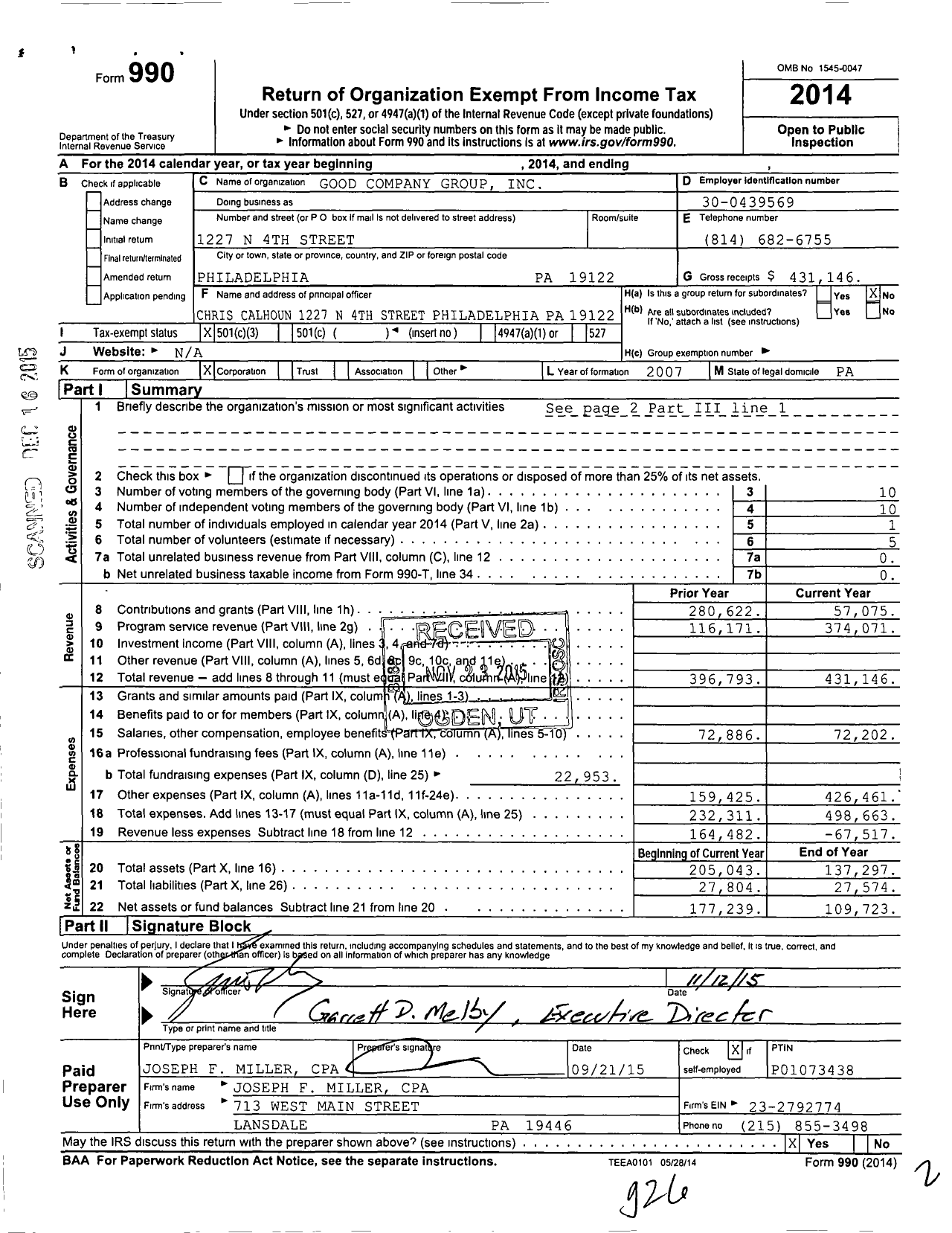 Image of first page of 2014 Form 990 for Good Company Group