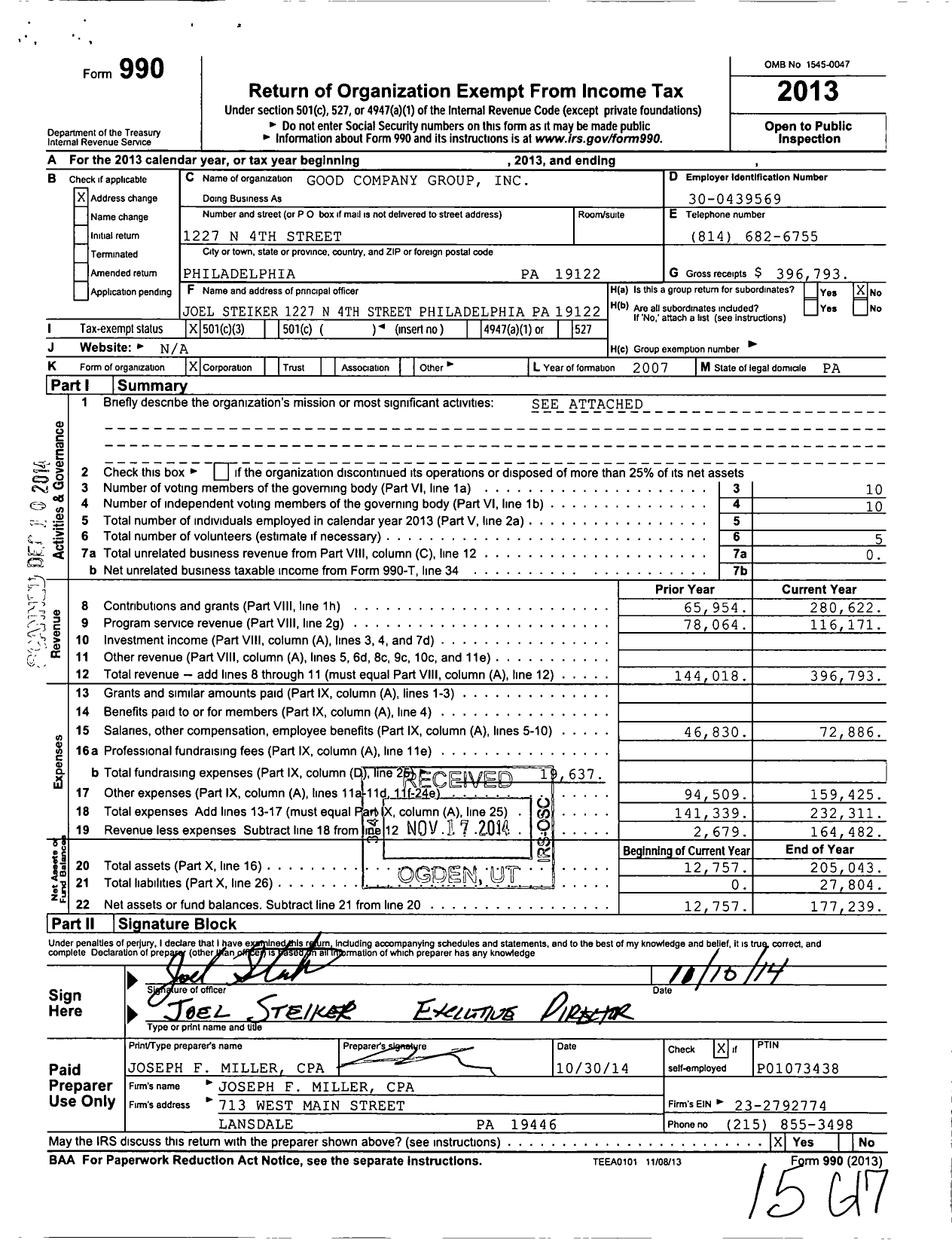 Image of first page of 2013 Form 990 for Good Company Group