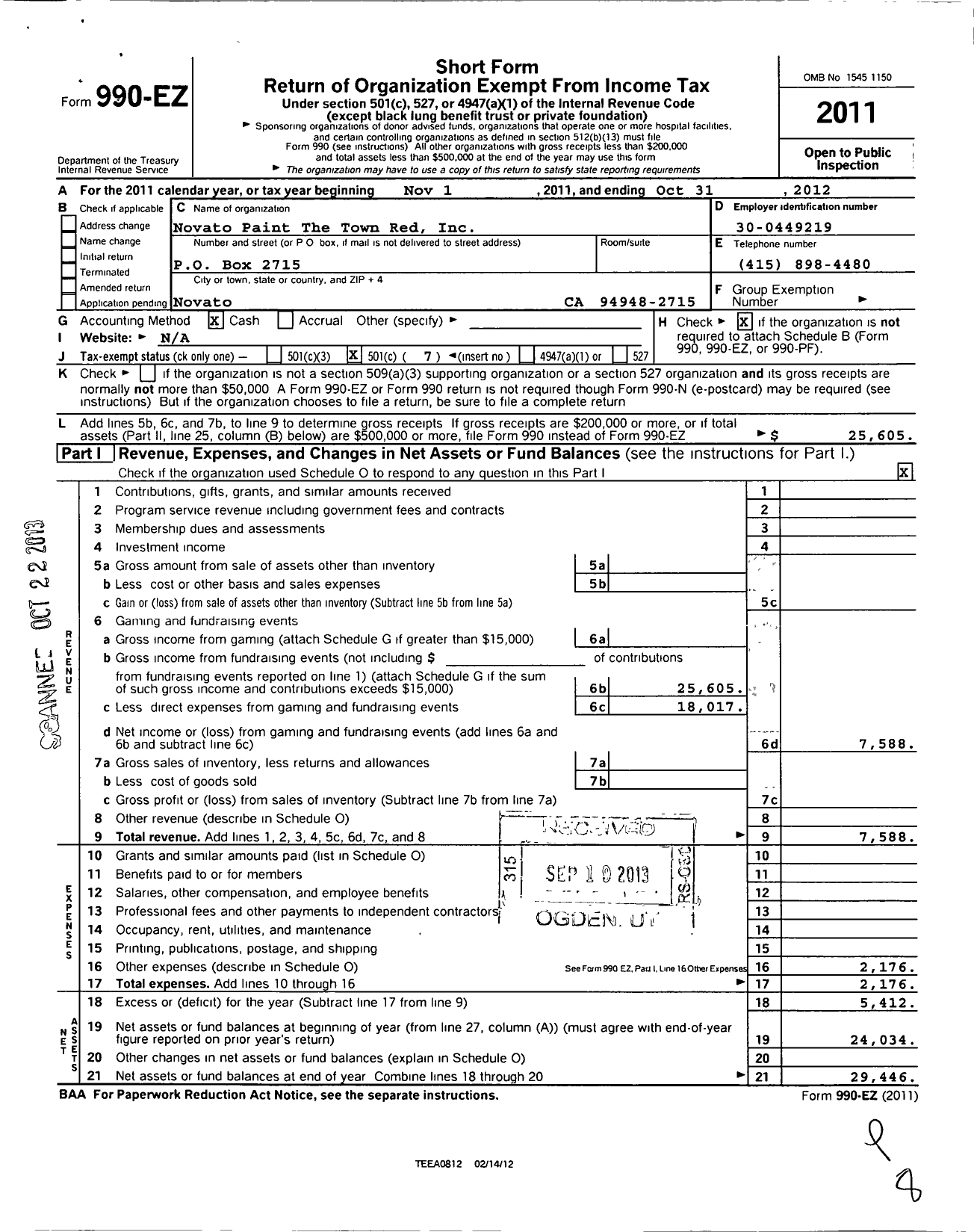 Image of first page of 2011 Form 990EO for Novato Paint the Town Red