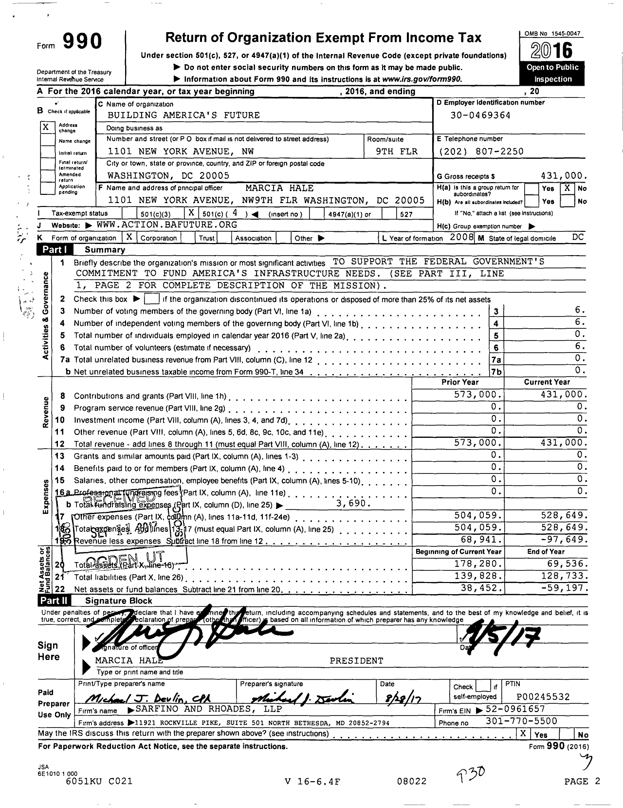 Image of first page of 2016 Form 990O for Building Americas Future