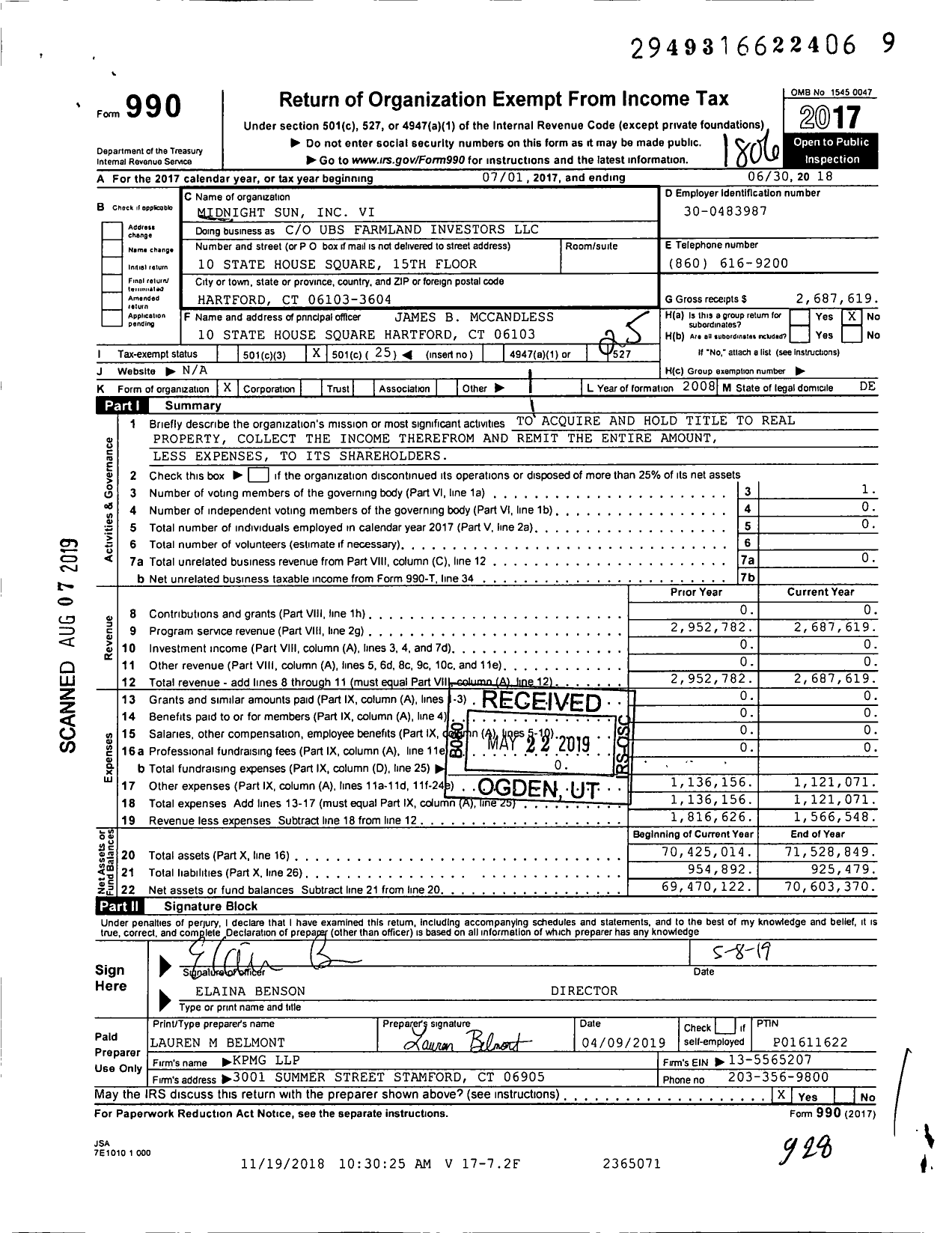 Image of first page of 2017 Form 990O for Midnight Sun Vi