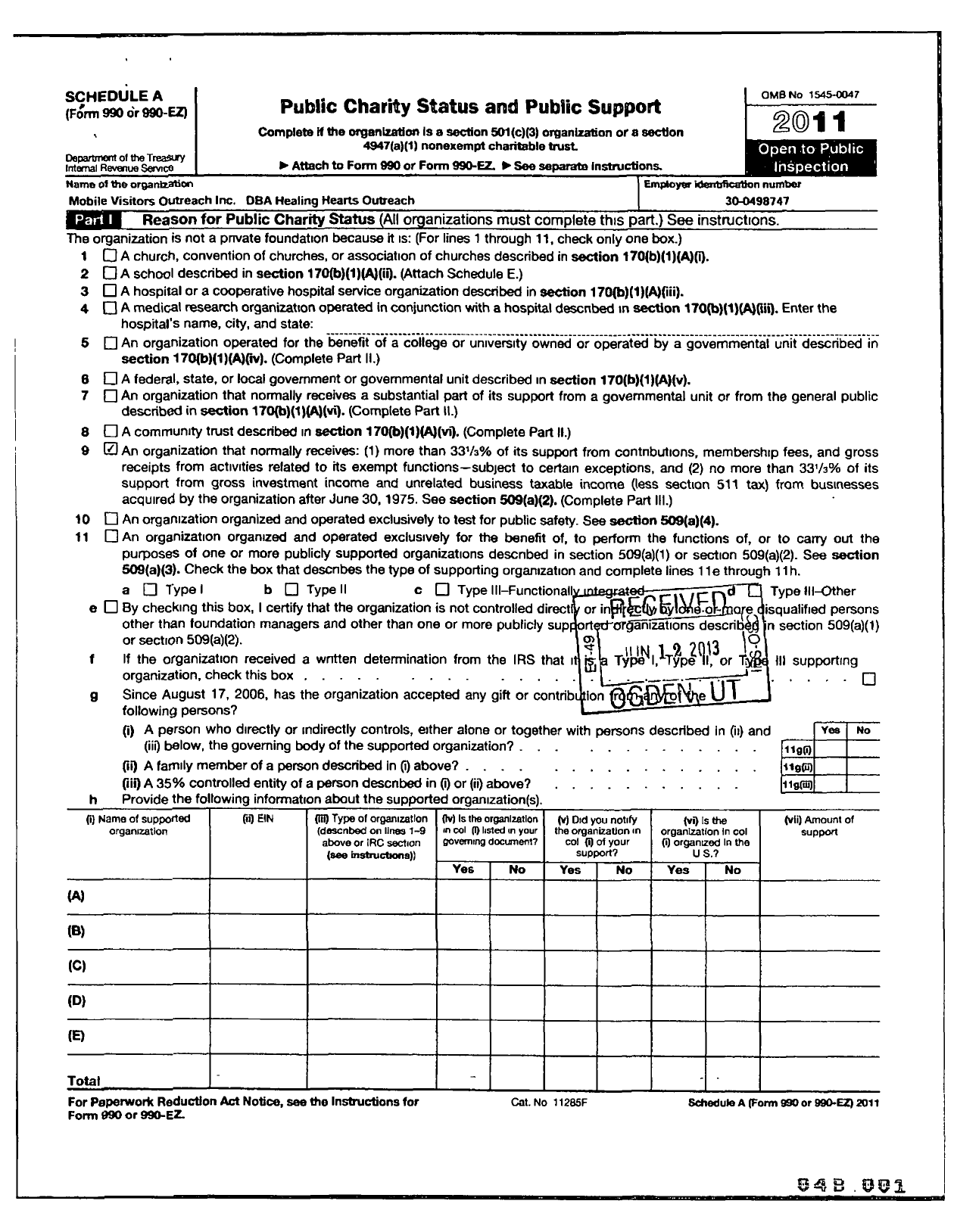 Image of first page of 2011 Form 990ER for Mobile Visitors Outreach