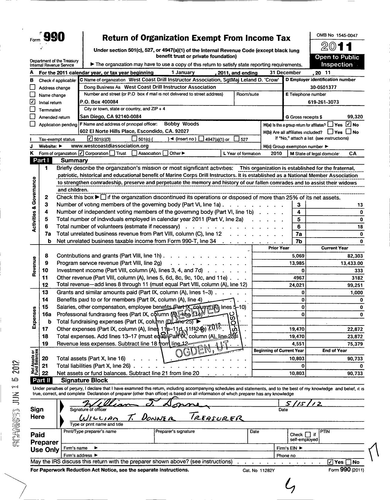 Image of first page of 2011 Form 990 for West Coast Drill Instructors Association Sergeant Major Leland