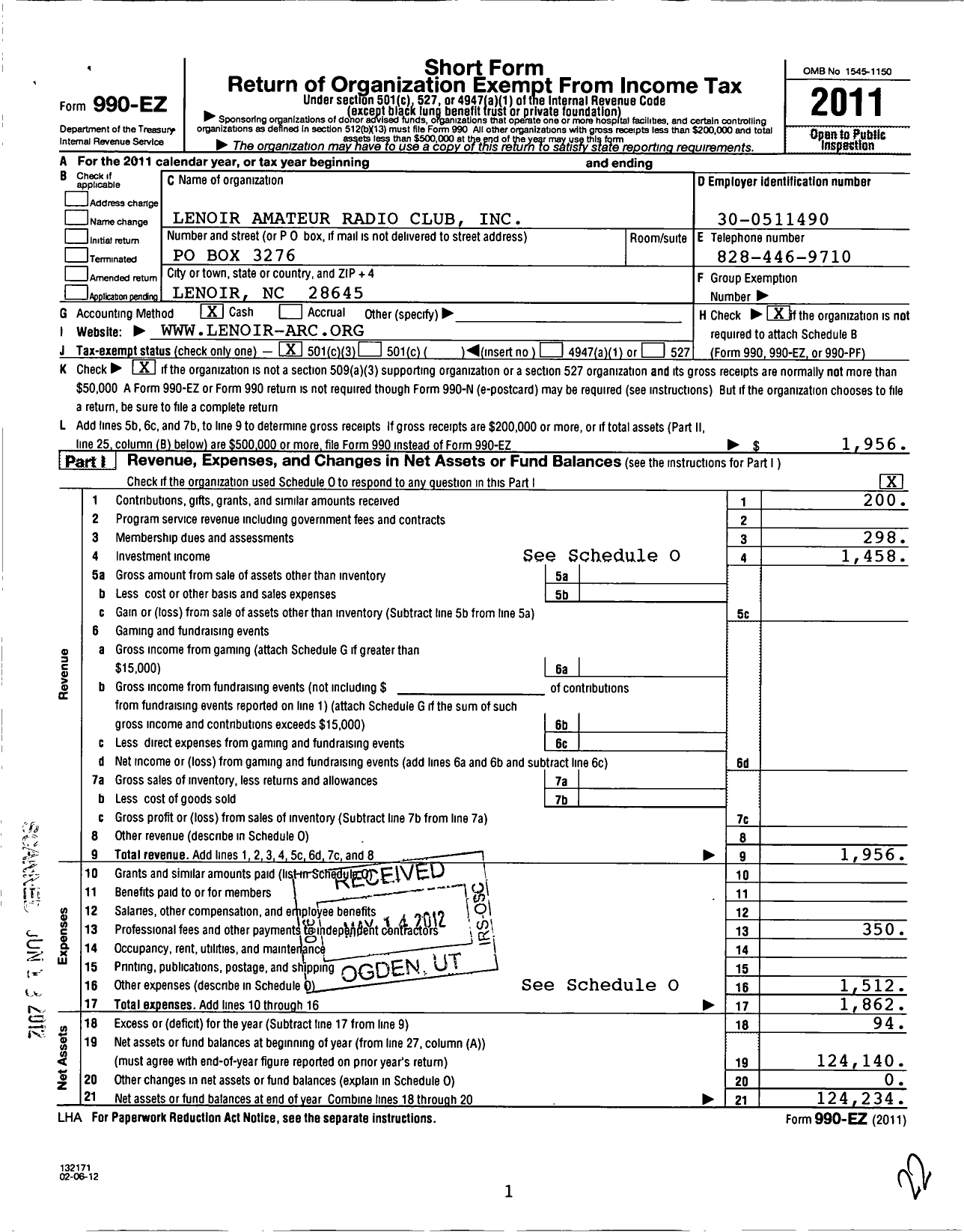 Image of first page of 2011 Form 990EZ for Lenoir Amateur Radio Club