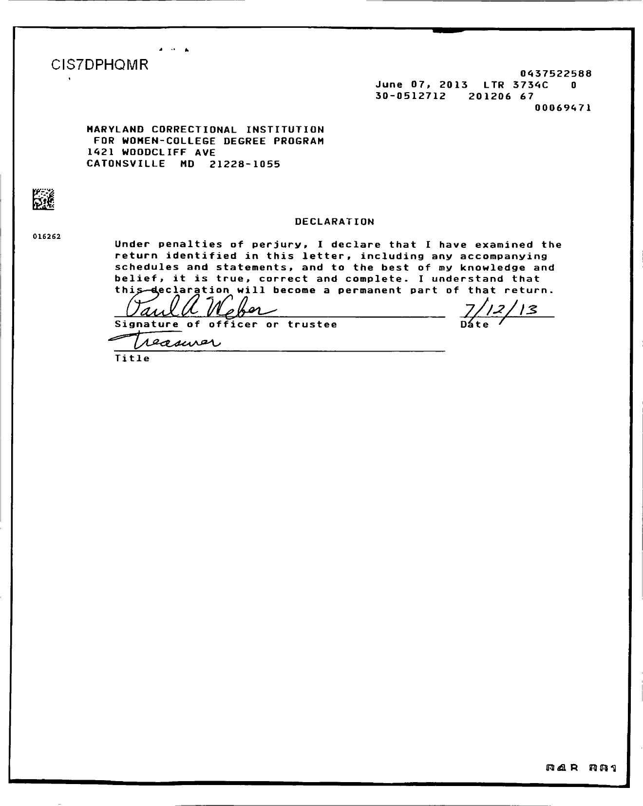 Image of first page of 2011 Form 990ER for Advocates for the Goucher Prison Education Partnership