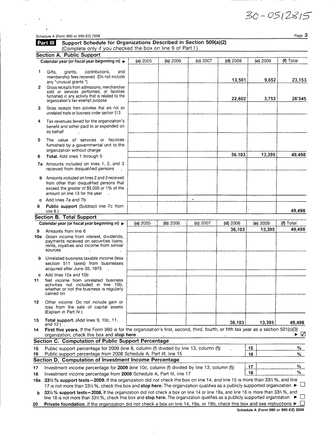 Image of first page of 2009 Form 990ER for Vision Lampasas