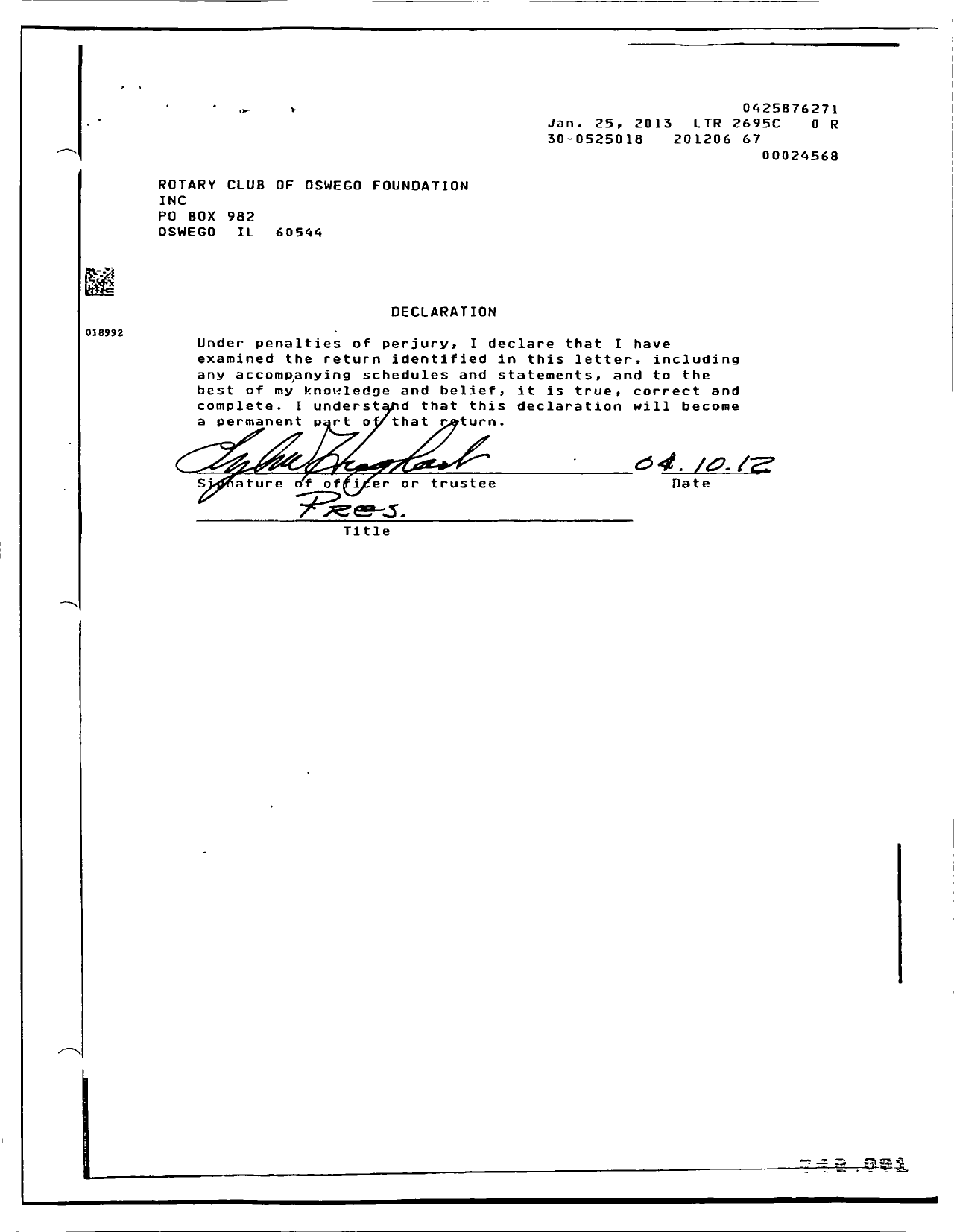 Image of first page of 2011 Form 990ER for Rotary Club of Oswego Foundation