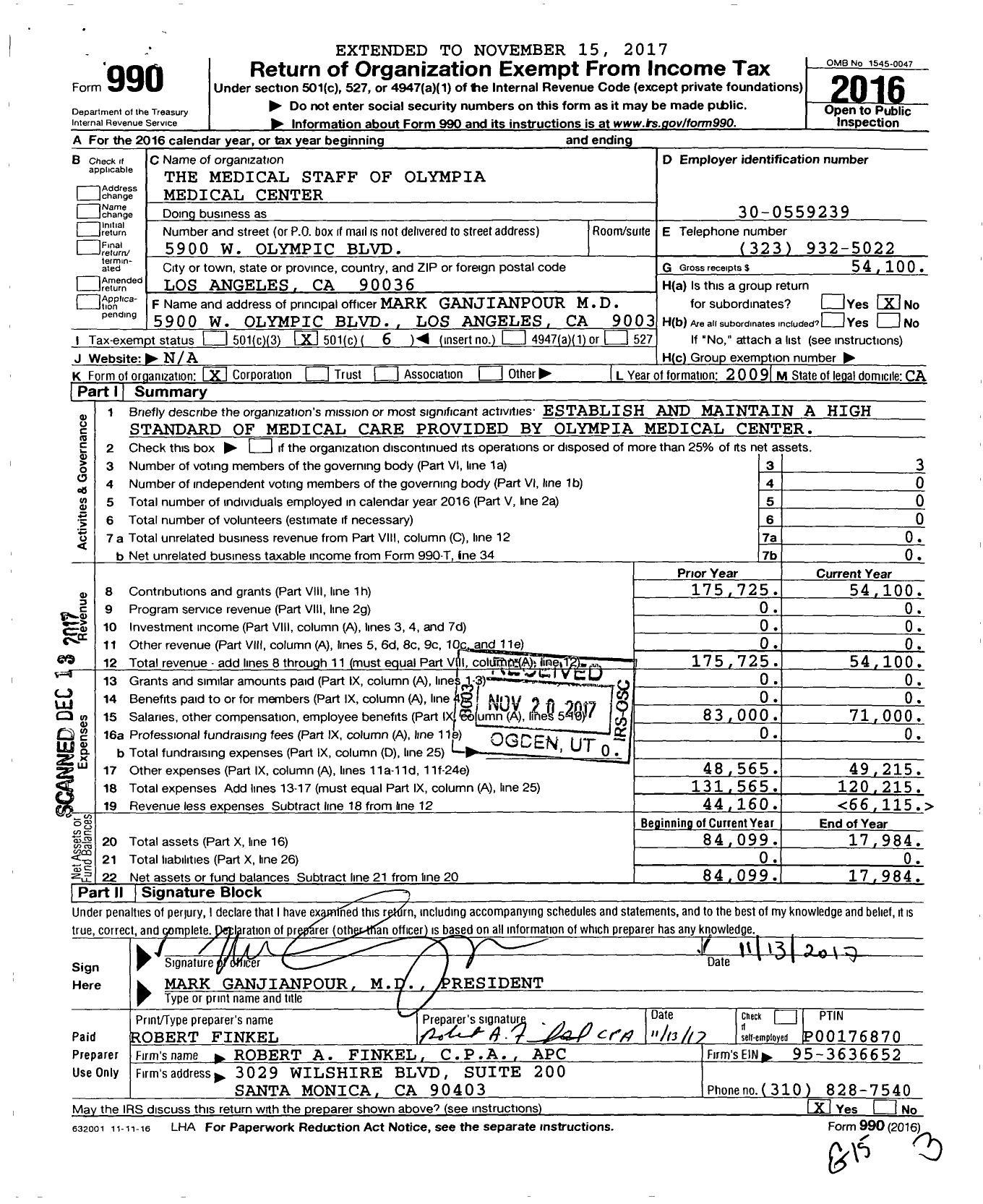 Image of first page of 2016 Form 990O for The Medical Staff of Olympia Medical Center