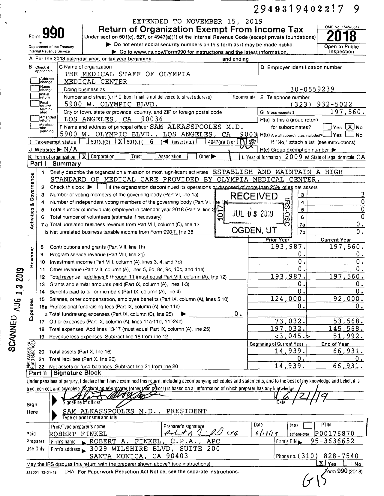 Image of first page of 2018 Form 990O for The Medical Staff of Olympia Medical Center