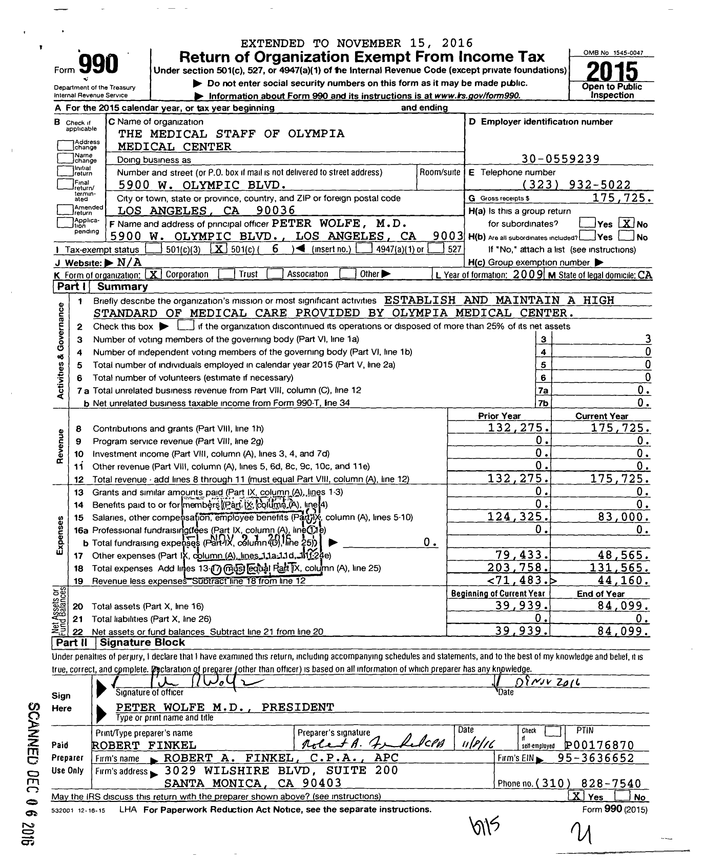 Image of first page of 2015 Form 990O for The Medical Staff of Olympia Medical Center
