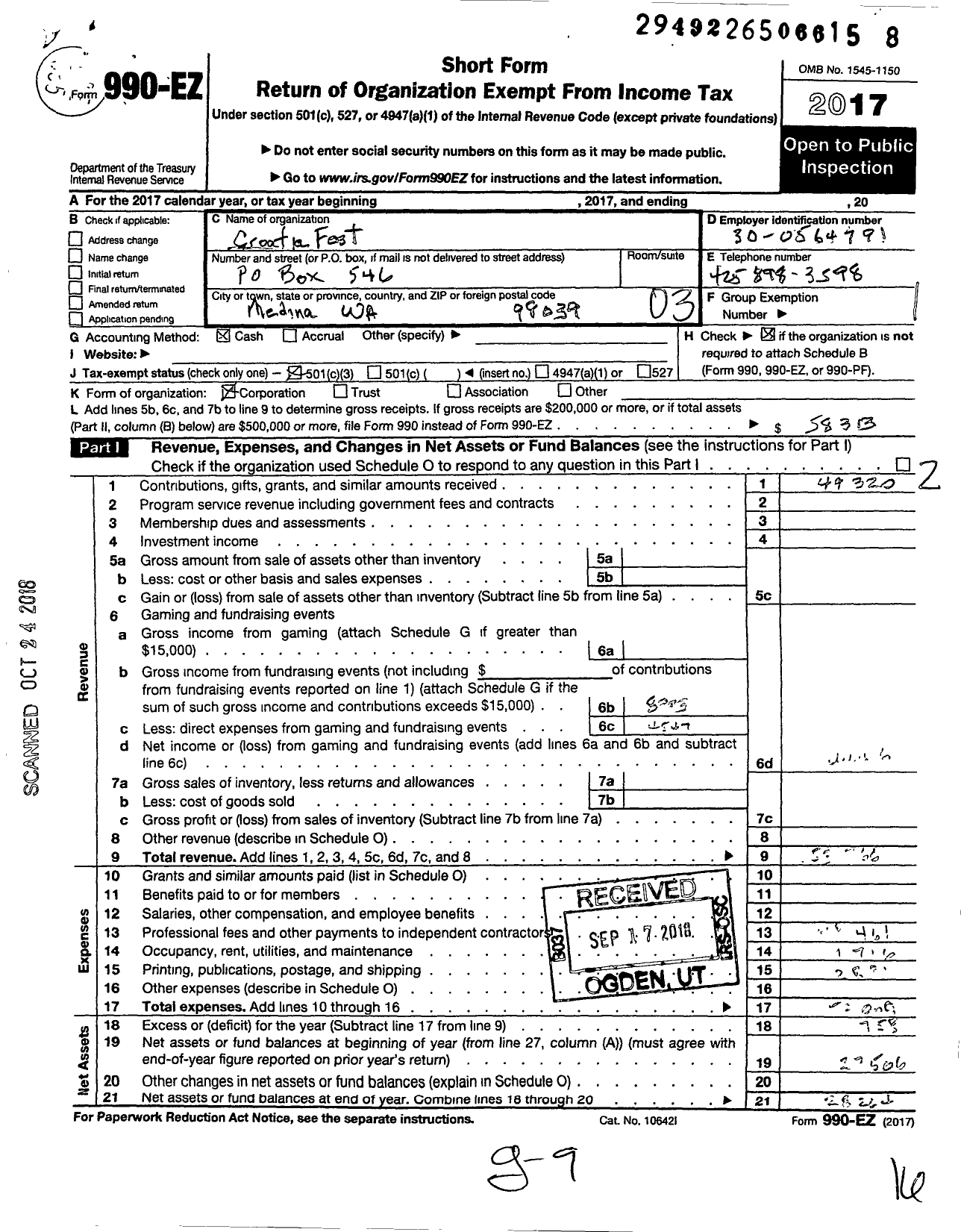 Image of first page of 2017 Form 990EZ for CroatiaFest