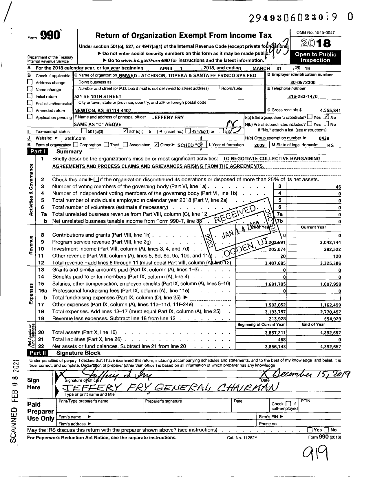 Image of first page of 2018 Form 990O for Brotherhood of Maintenance of Way Employes - Atchison Topeka & Santa Fe Frisco