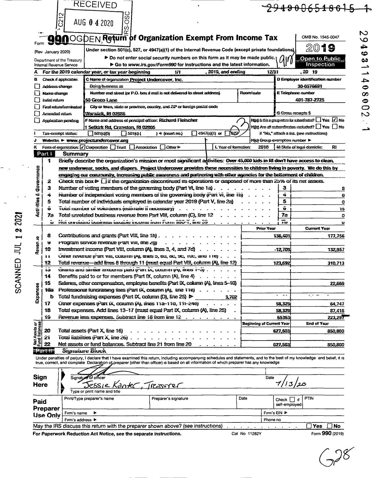 Image of first page of 2019 Form 990 for Project Undercover