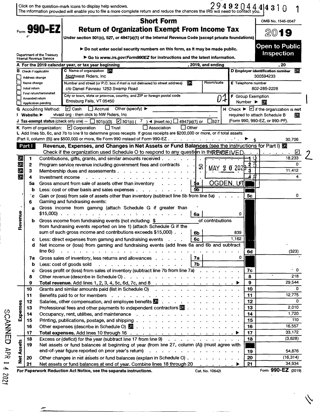 Image of first page of 2019 Form 990EO for Northwest Riders