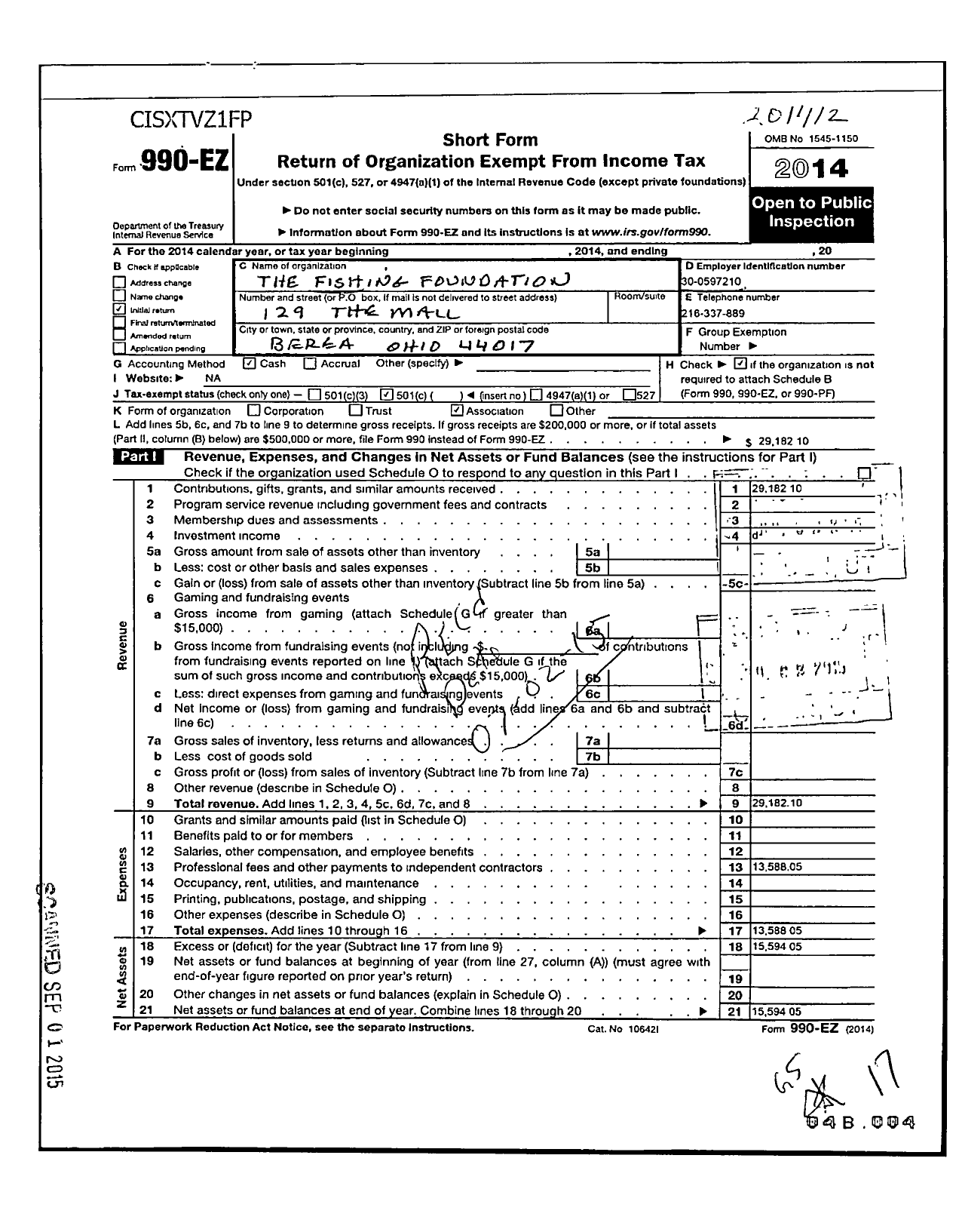 Image of first page of 2014 Form 990EO for The Fishing Foundation