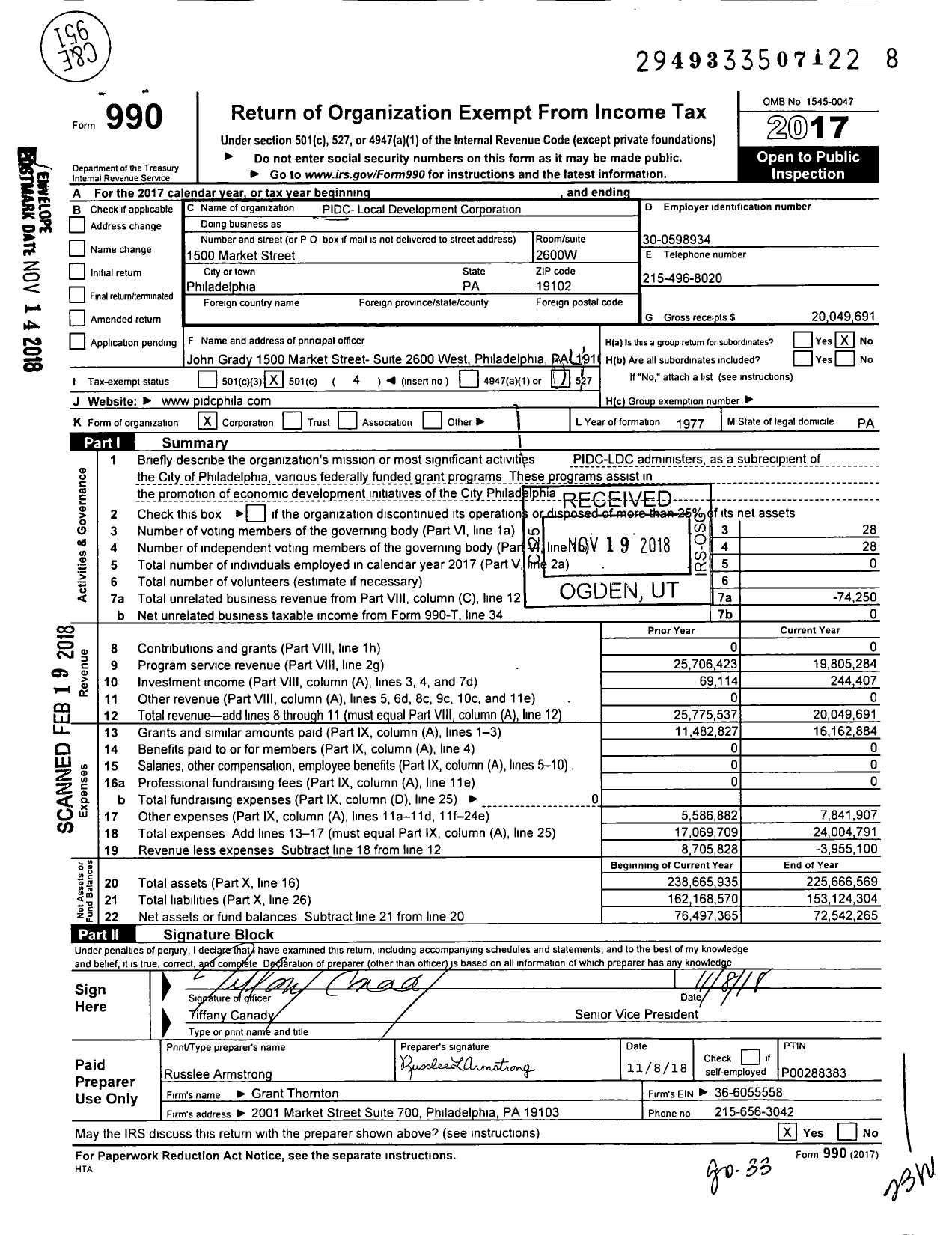 Image of first page of 2017 Form 990O for PIDC-Local Development Corporation