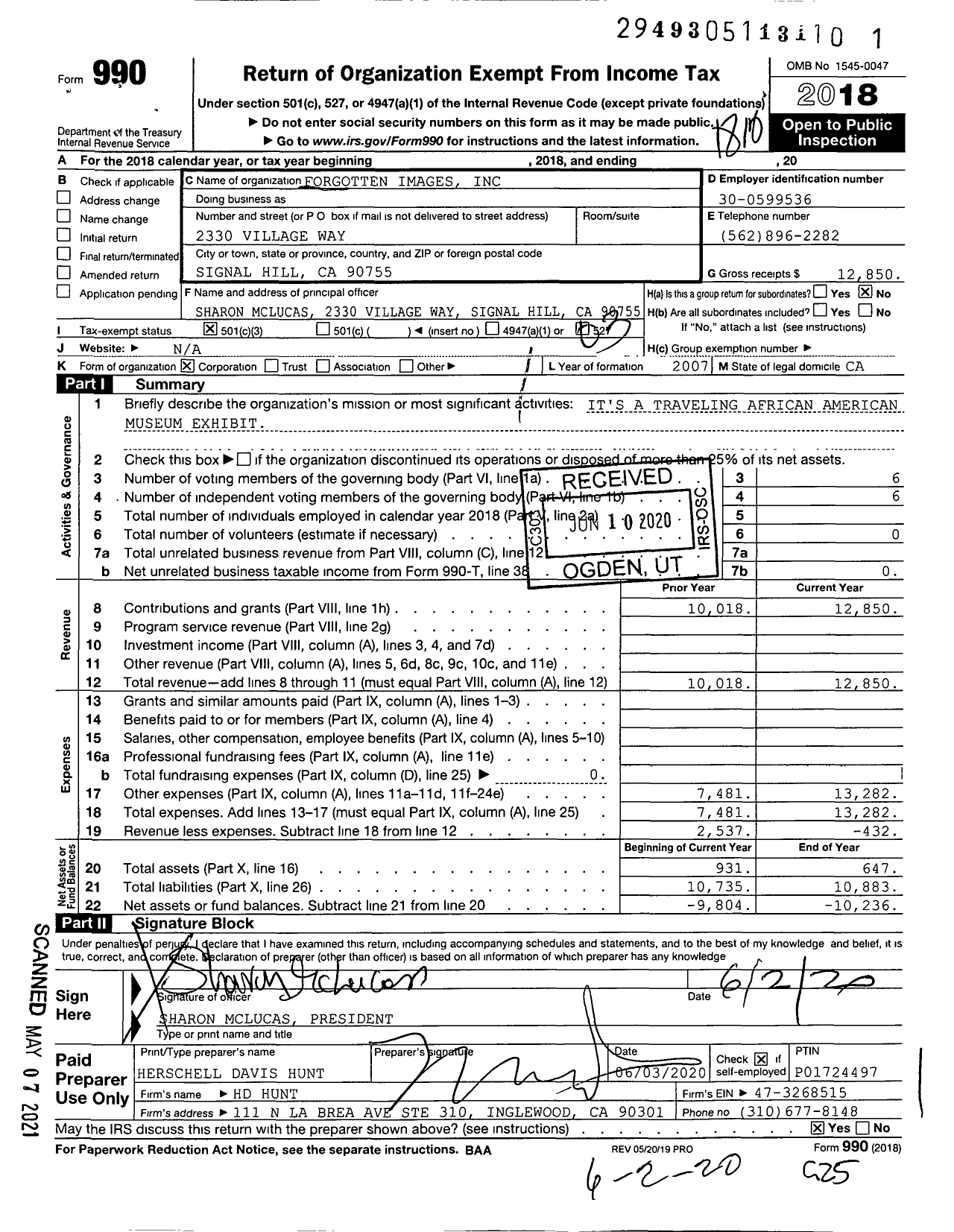 Image of first page of 2018 Form 990 for Forgotten Images