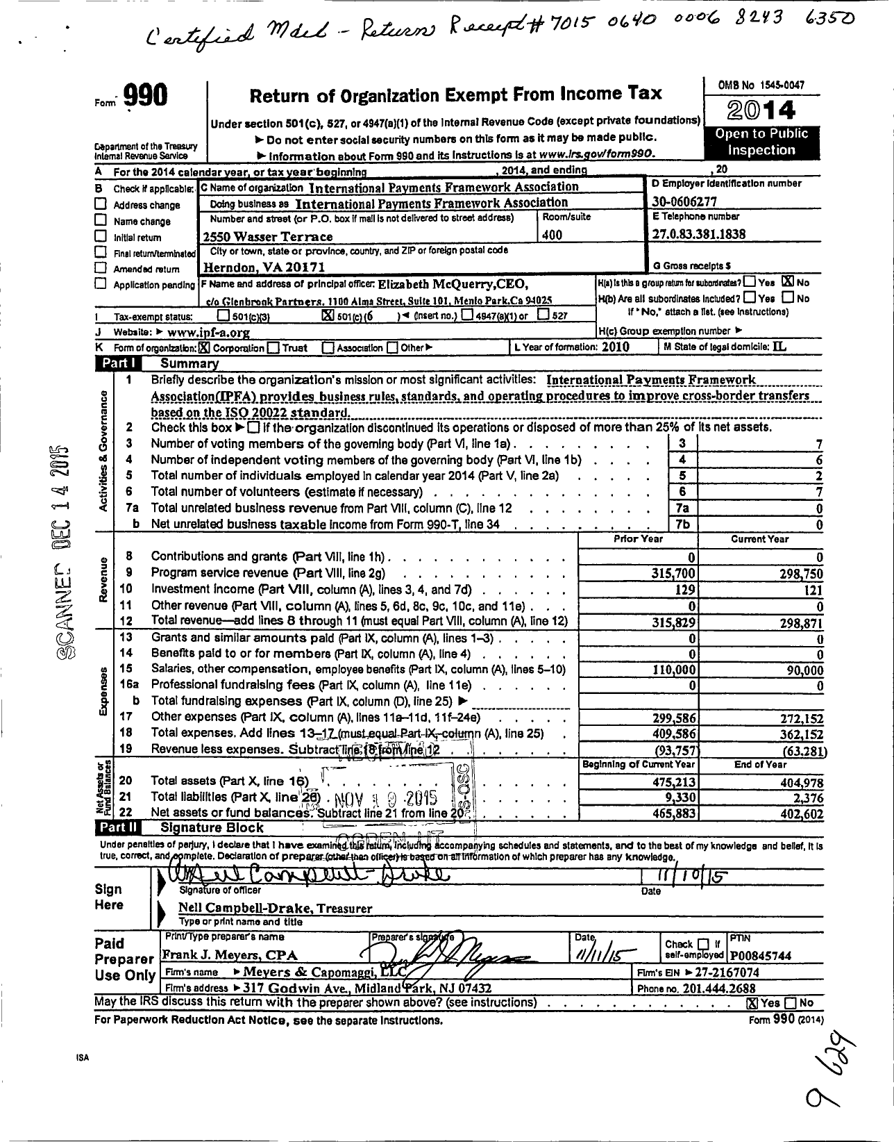 Image of first page of 2014 Form 990O for International Payments Framework