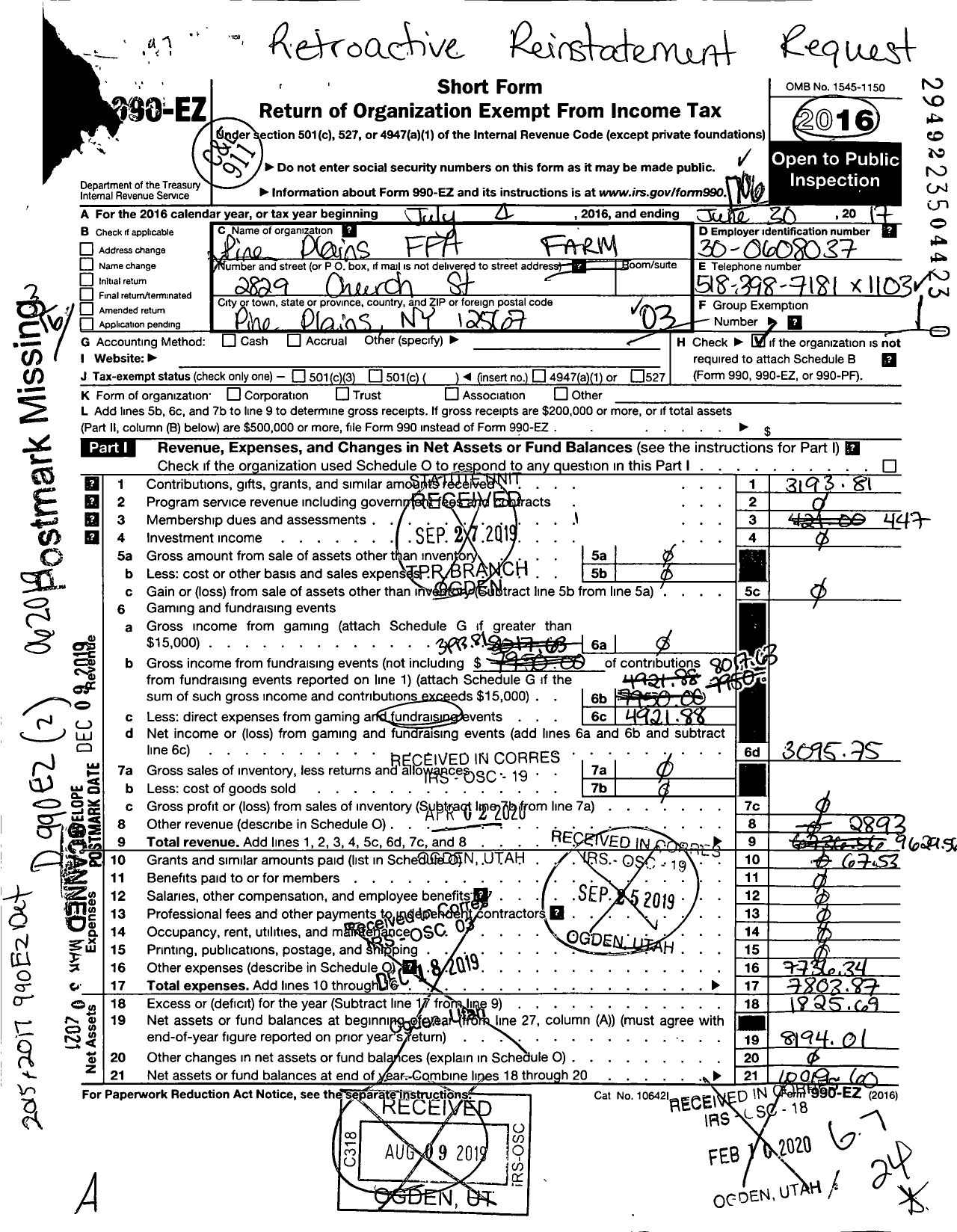 Image of first page of 2016 Form 990EZ for Farm Production Chapter - Future Farmers of Pine Plains