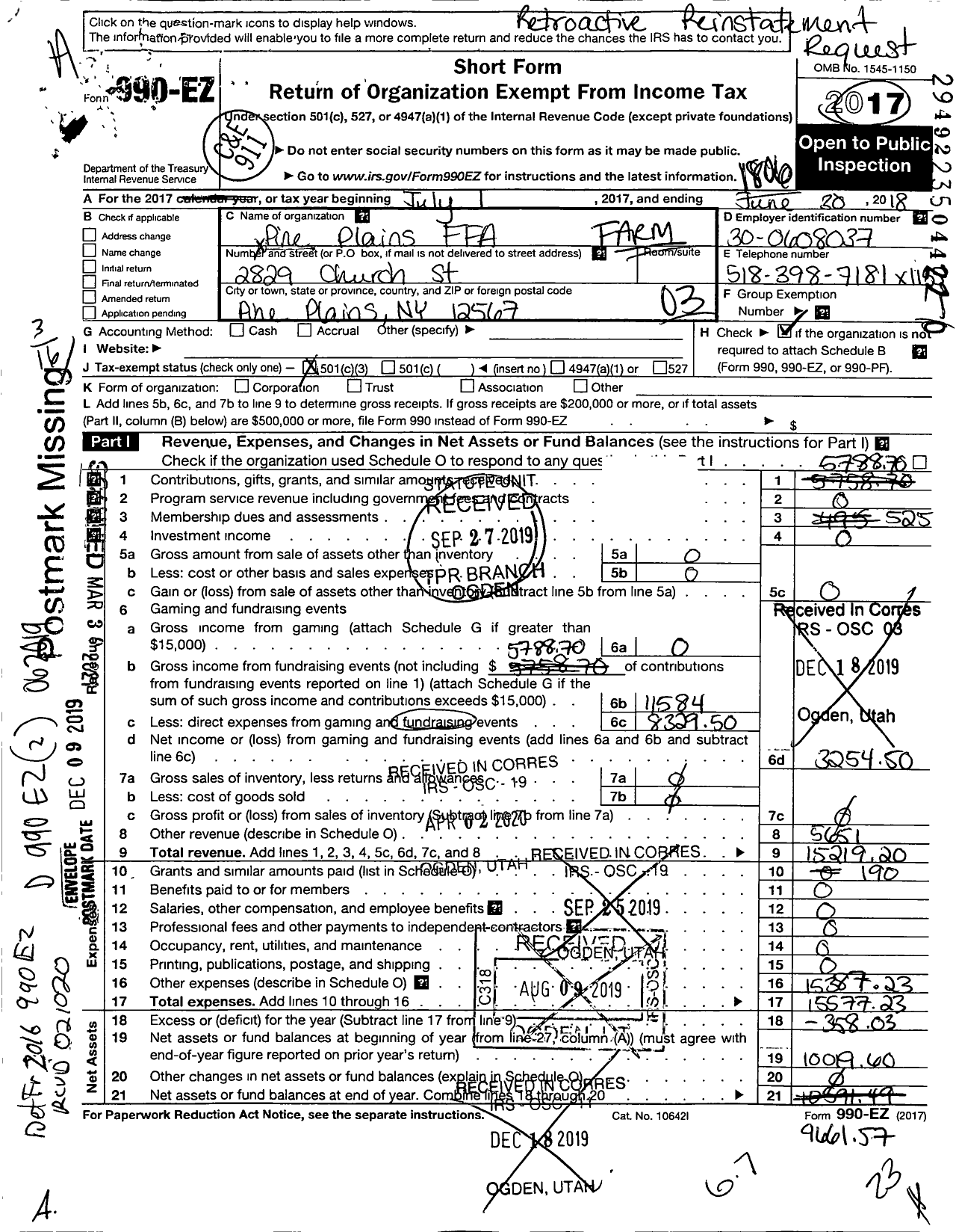 Image of first page of 2017 Form 990EZ for Farm Production Chapter - Future Farmers of Pine Plains