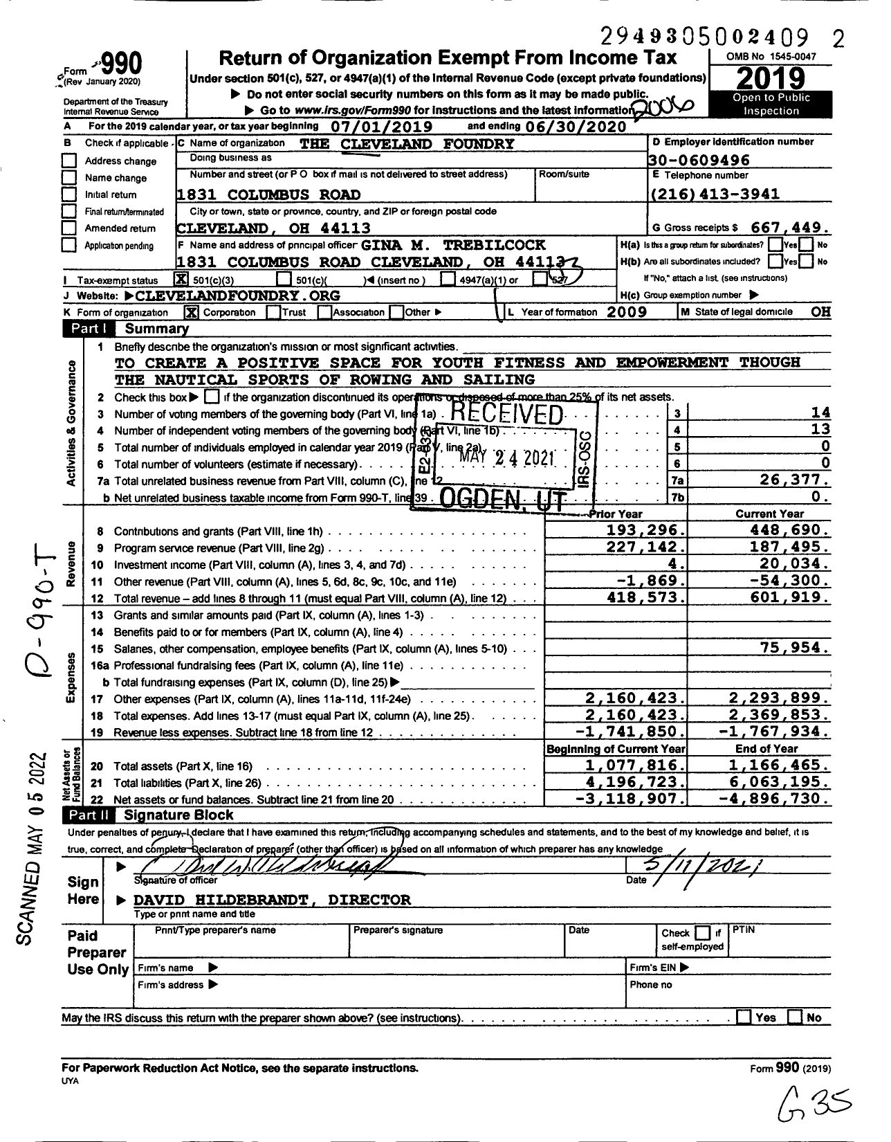 Image of first page of 2019 Form 990 for The Cleveland Foundry