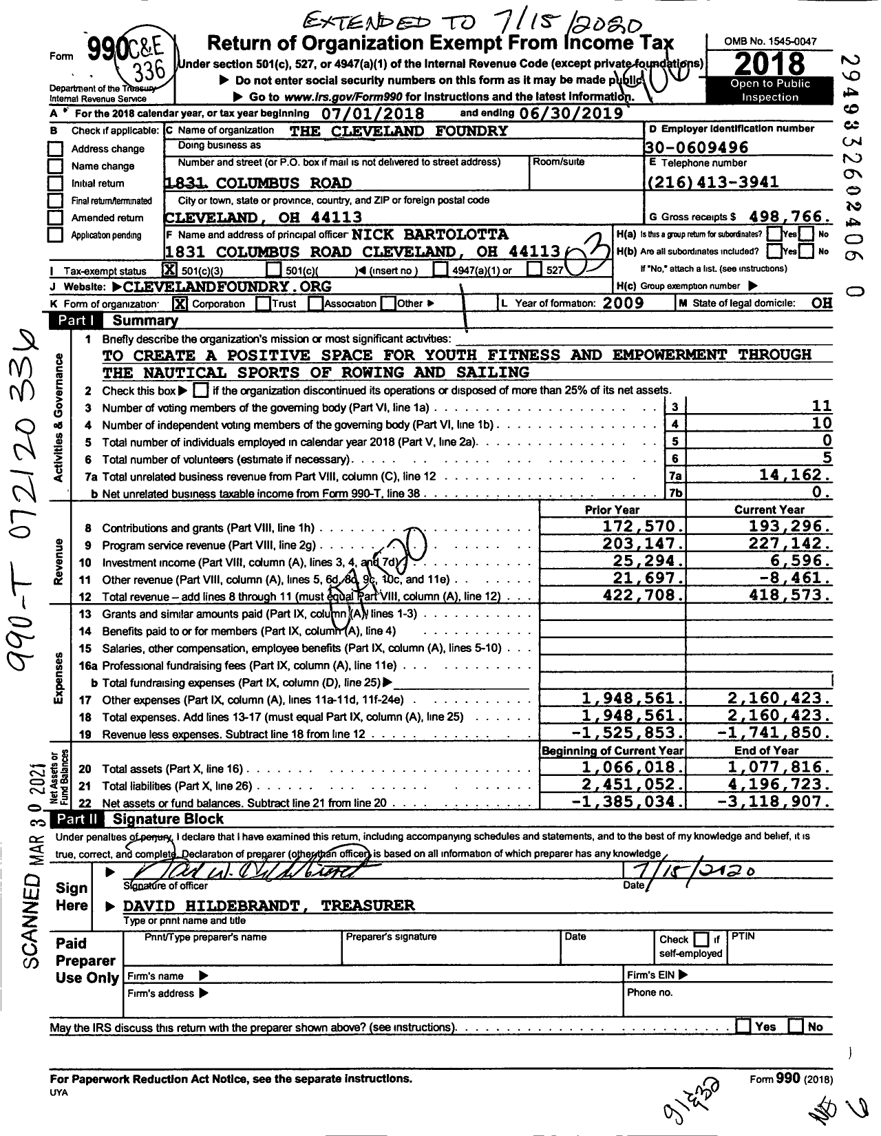 Image of first page of 2018 Form 990 for The Cleveland Foundry