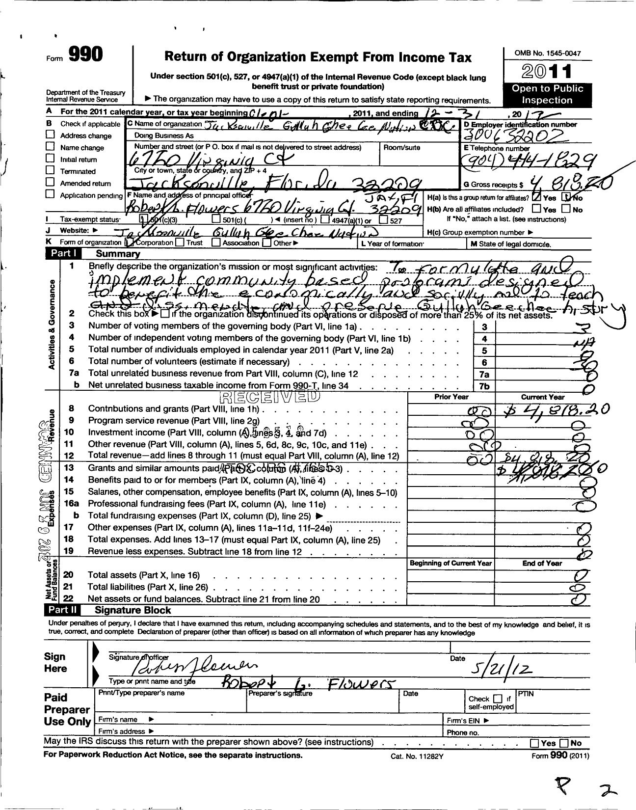 Image of first page of 2012 Form 990 for Jacksonville Gullah Geechee Nation Community Dev Corporation