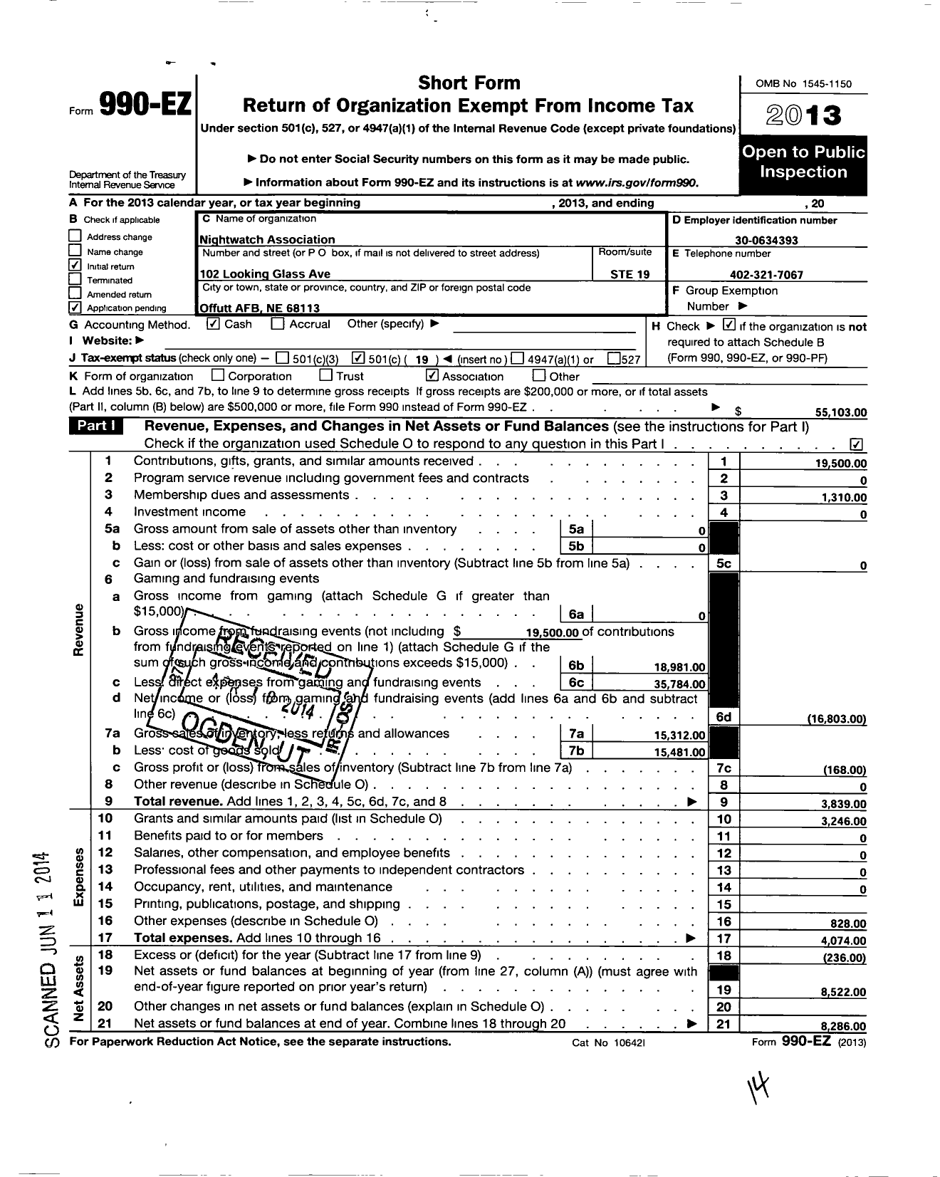 Image of first page of 2013 Form 990EO for Nightwatch Association