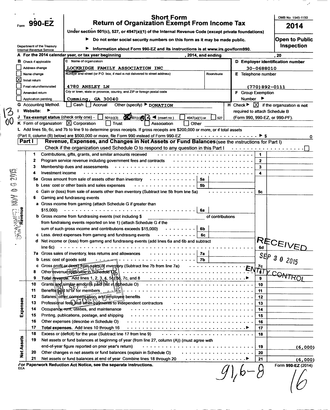 Image of first page of 2014 Form 990EO for Lockridge Family Association