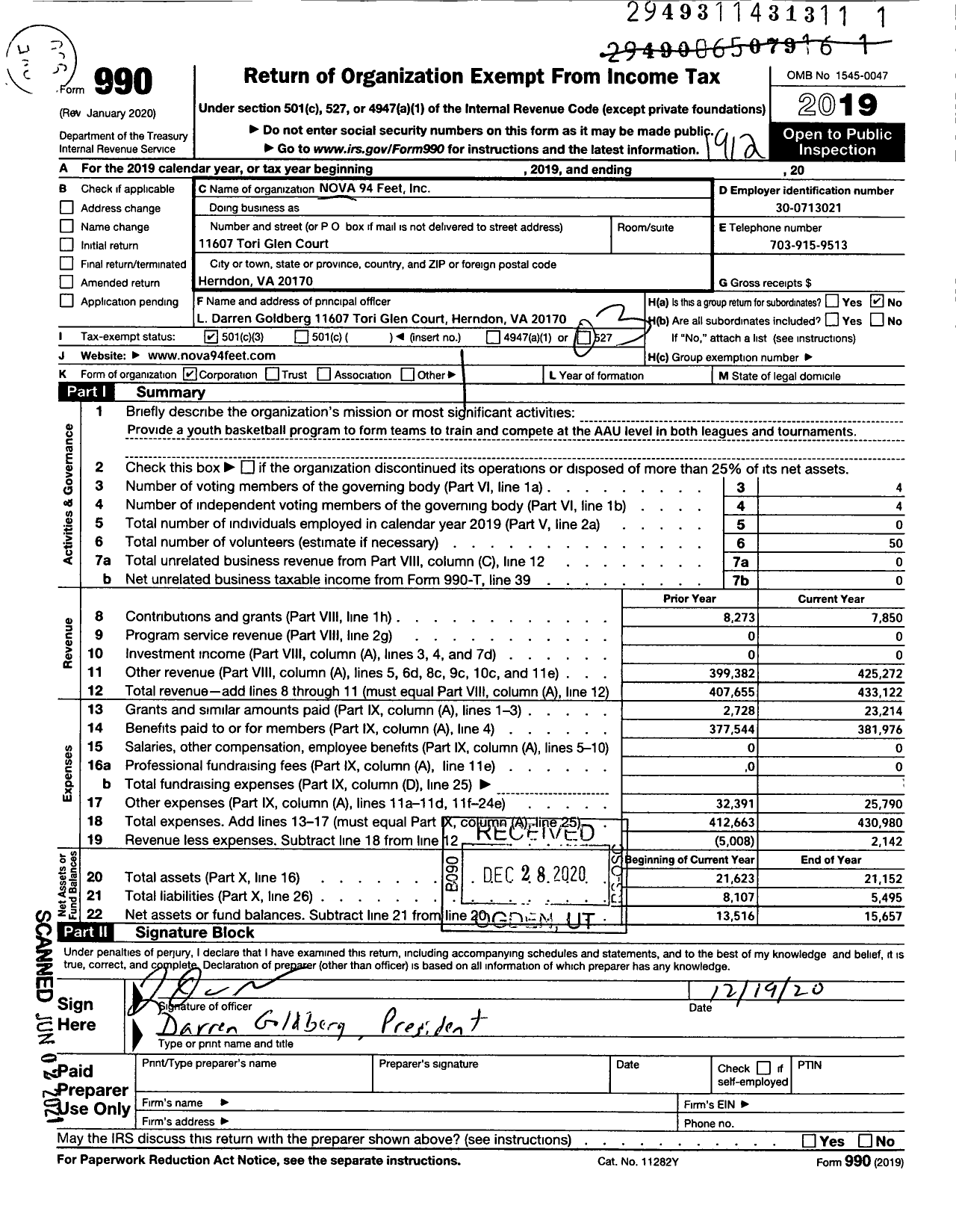 Image of first page of 2019 Form 990 for Nova 94 Elevate Elite