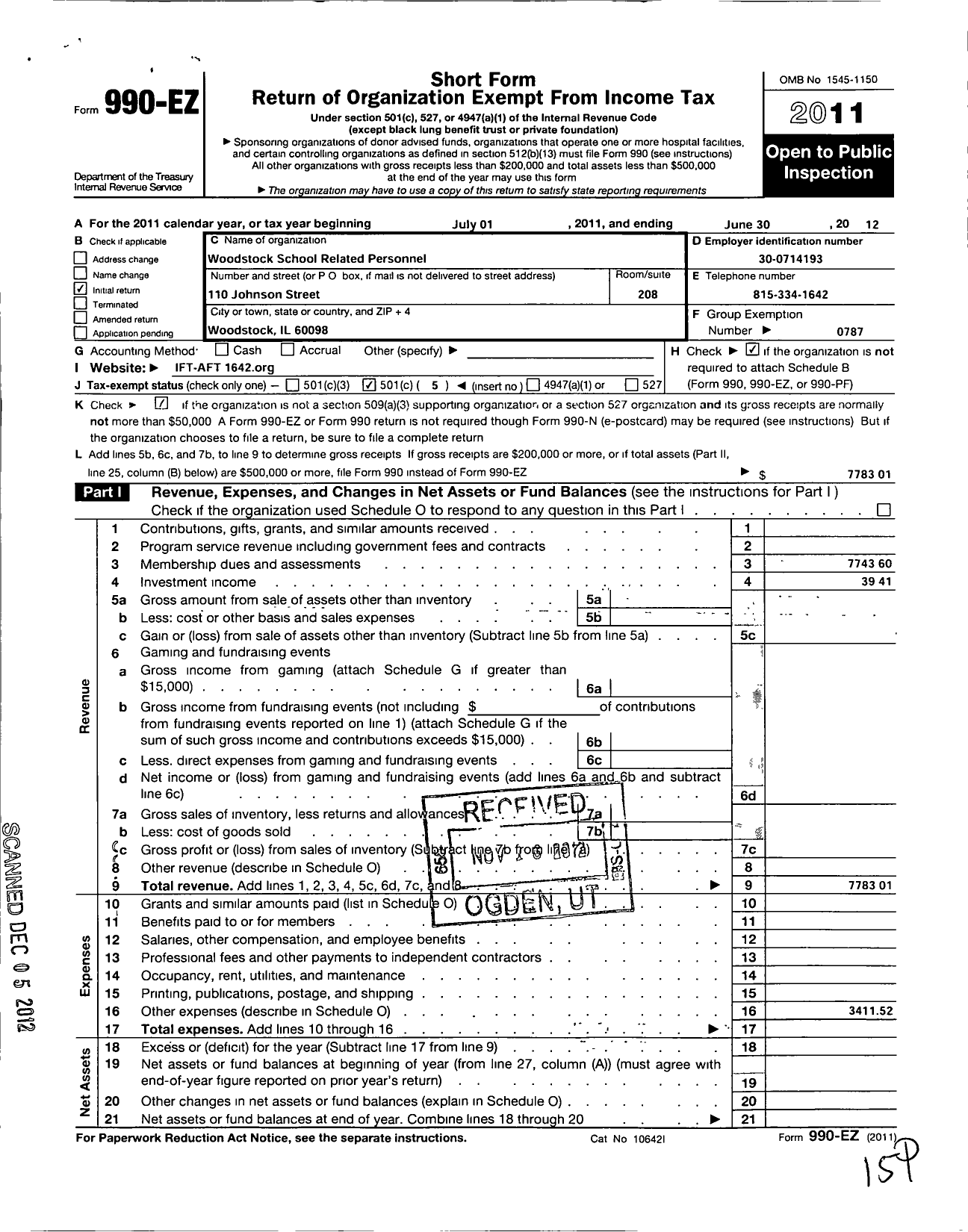 Image of first page of 2011 Form 990EO for American Federation of Teachers - Woodstock School Related Personnel