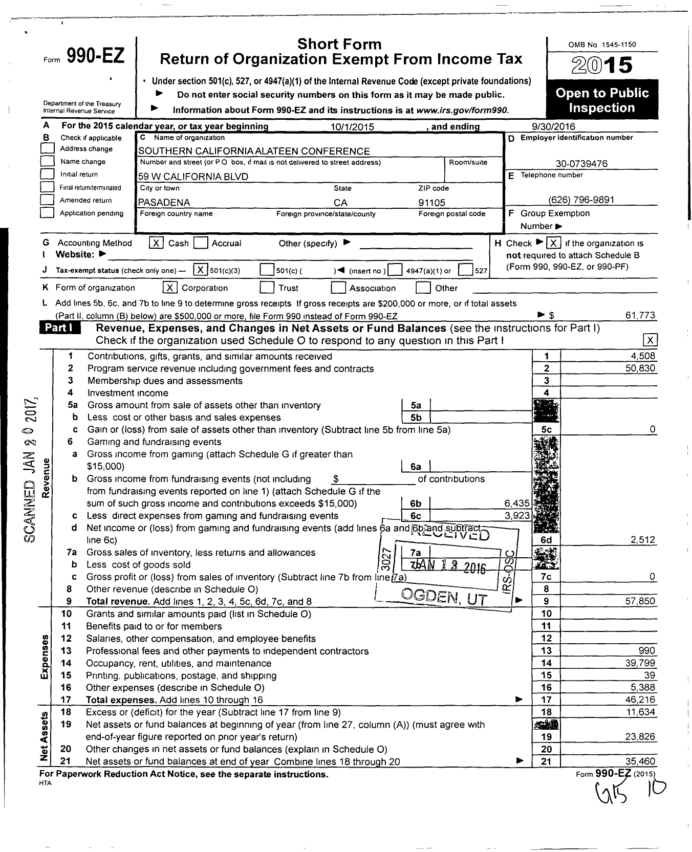 Image of first page of 2015 Form 990EZ for Southern California Alateen Confrence