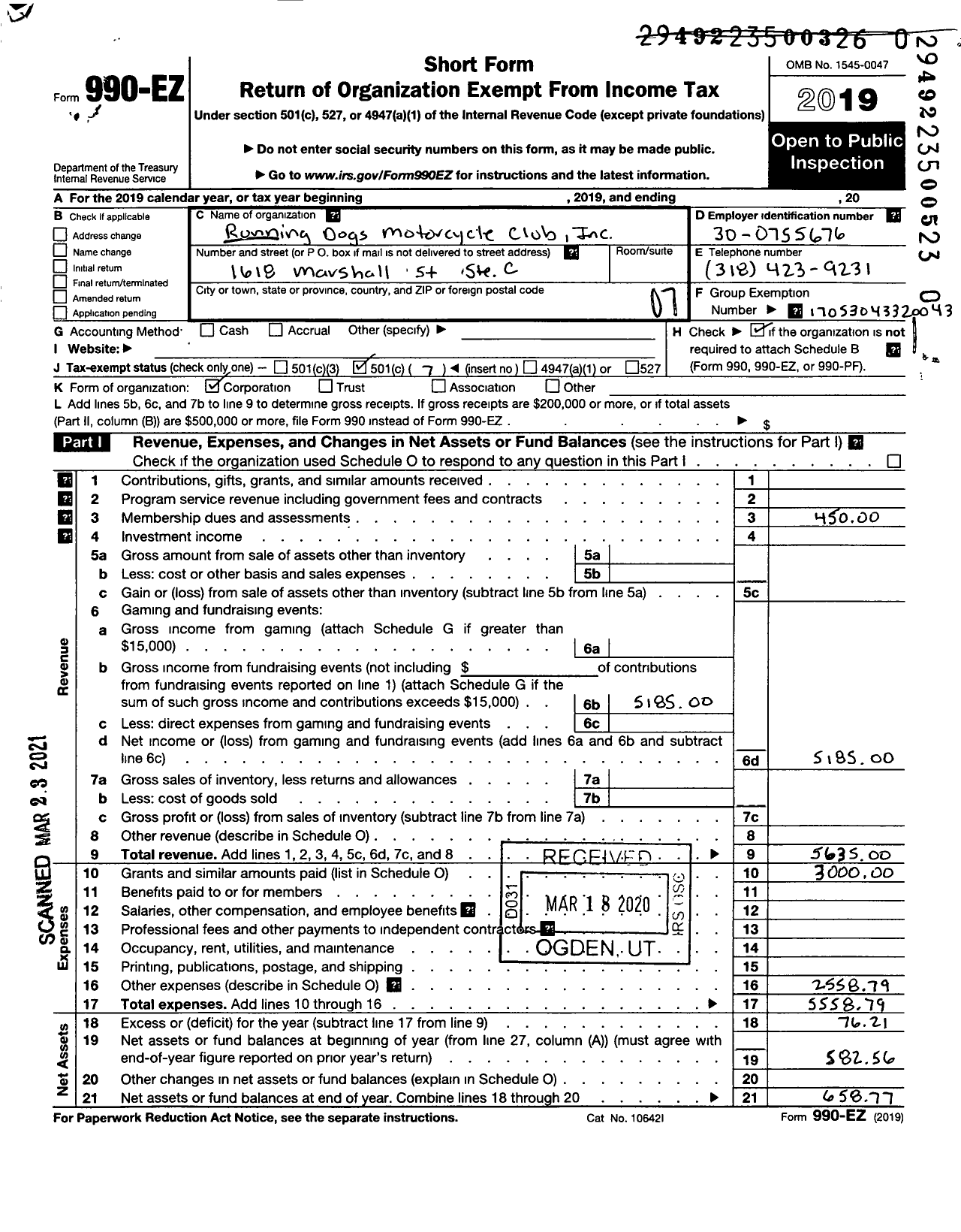 Image of first page of 2019 Form 990EO for Running Dogs Motorcycle Club