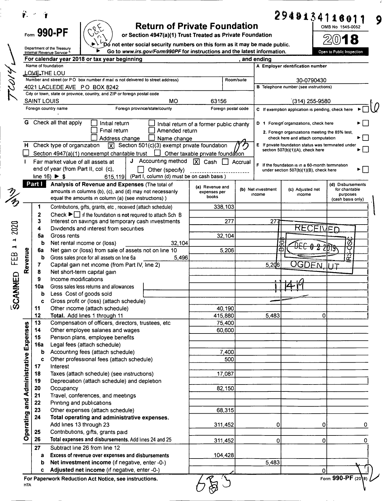 Image of first page of 2018 Form 990PF for Love the Lou