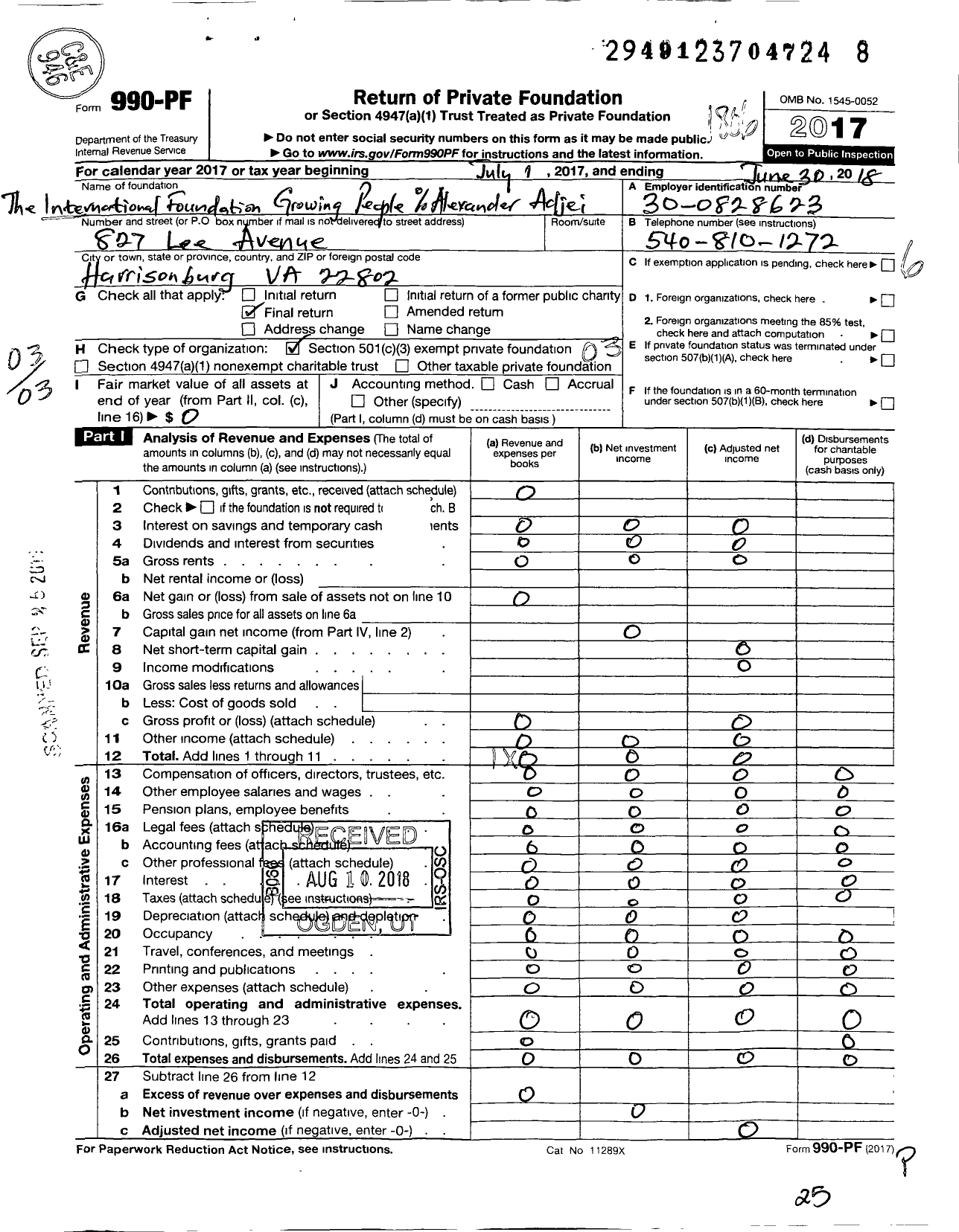 Image of first page of 2017 Form 990PF for The International Foundation Growing People